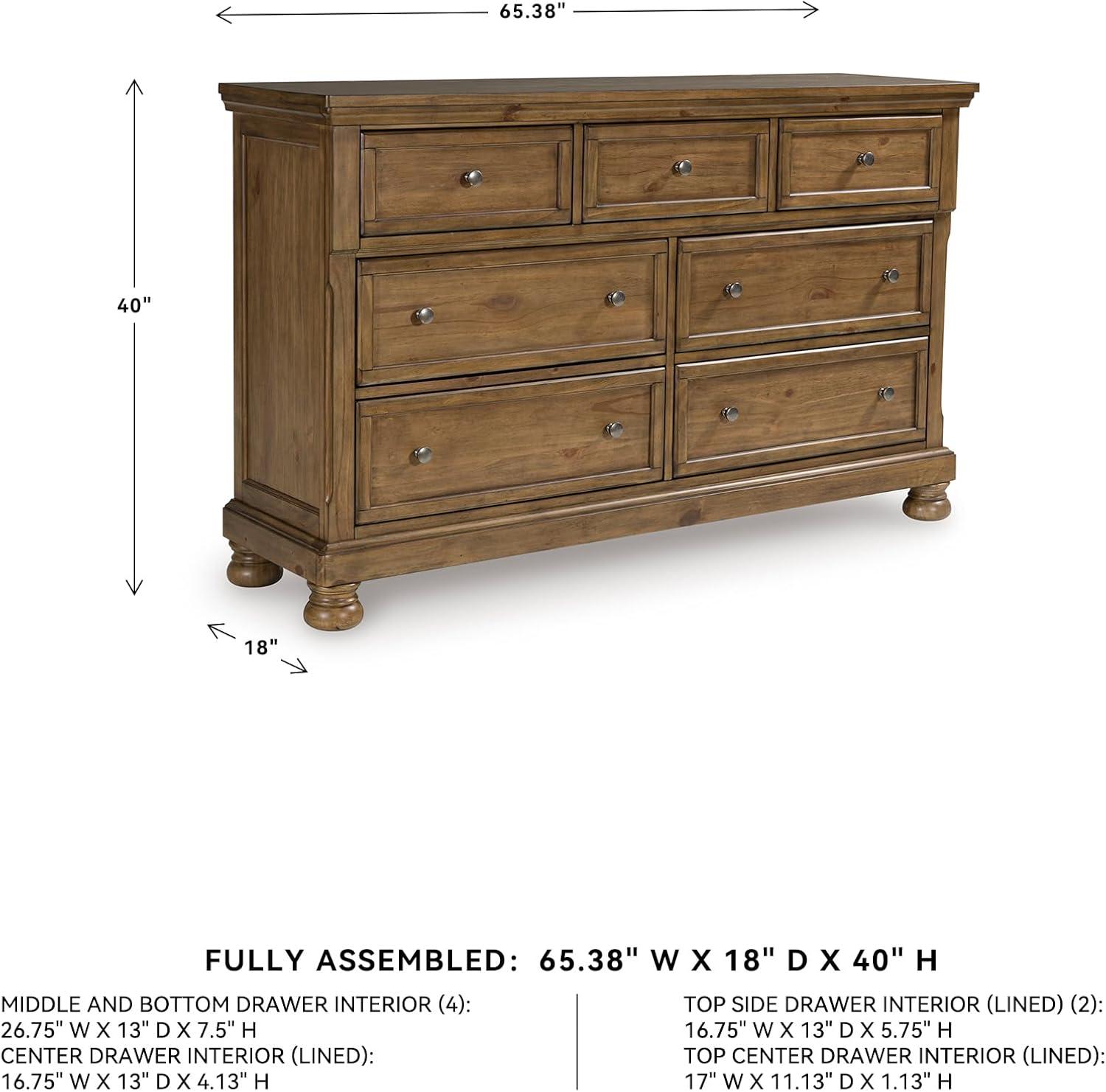 imageSignature Design by Ashley Sharlance Casual 9Drawer Dresser with FeltLined Top Drawer and Easy Glide for Bedroom Light BrownMedium Brown