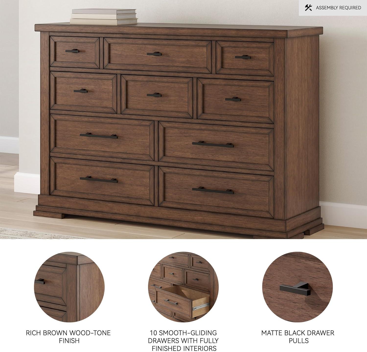 imageSignature Design by Ashley Sharlance Casual 9Drawer Dresser with FeltLined Top Drawer and Easy Glide for Bedroom Light BrownMedium Brown