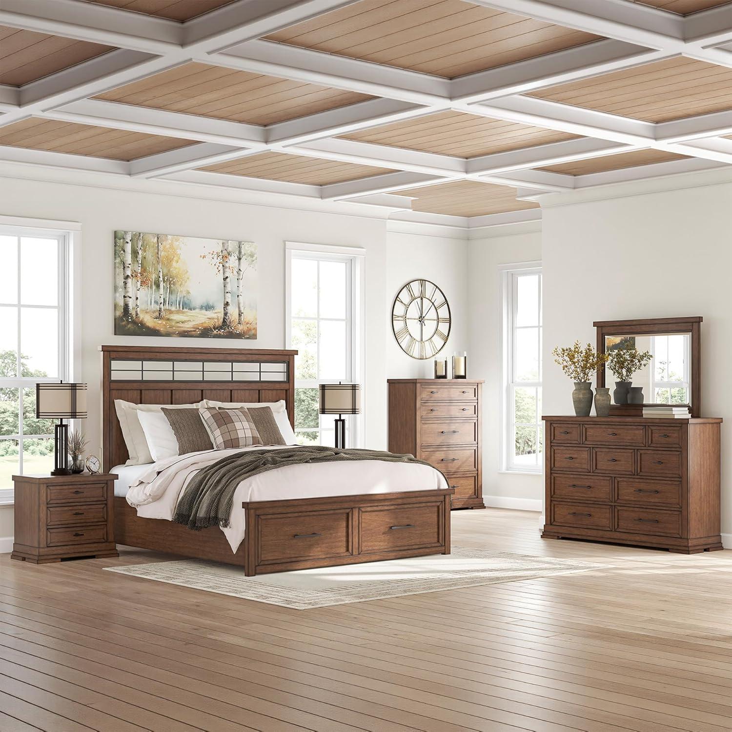 imageSignature Design by Ashley Sharlance Casual 9Drawer Dresser with FeltLined Top Drawer and Easy Glide for Bedroom Light BrownMedium Brown