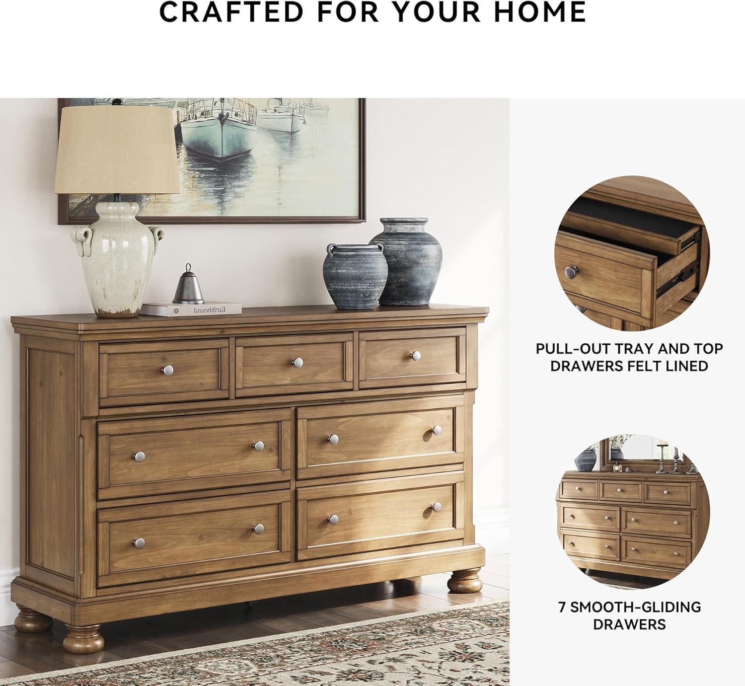imageSignature Design by Ashley Sharlance Casual 9Drawer Dresser with FeltLined Top Drawer and Easy Glide for Bedroom Light BrownMedium Brown