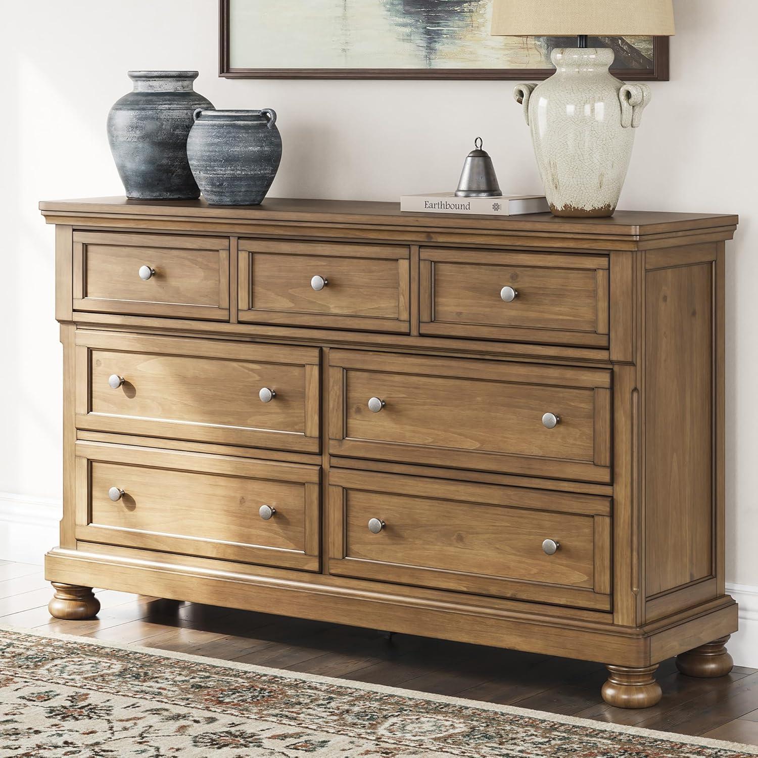 imageSignature Design by Ashley Sharlance Casual 9Drawer Dresser with FeltLined Top Drawer and Easy Glide for Bedroom Light BrownMedium Brown