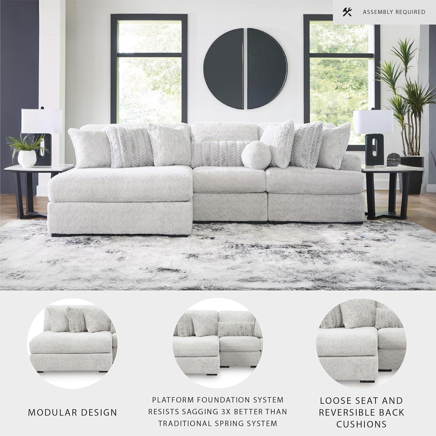 imageSignature Design by Ashley Snodoodle Straight Contemporary 3Piece Sectional with Removable Cushion and Reversible Cushion WhiteLeft Hand 3Piece Sectional with Chaise