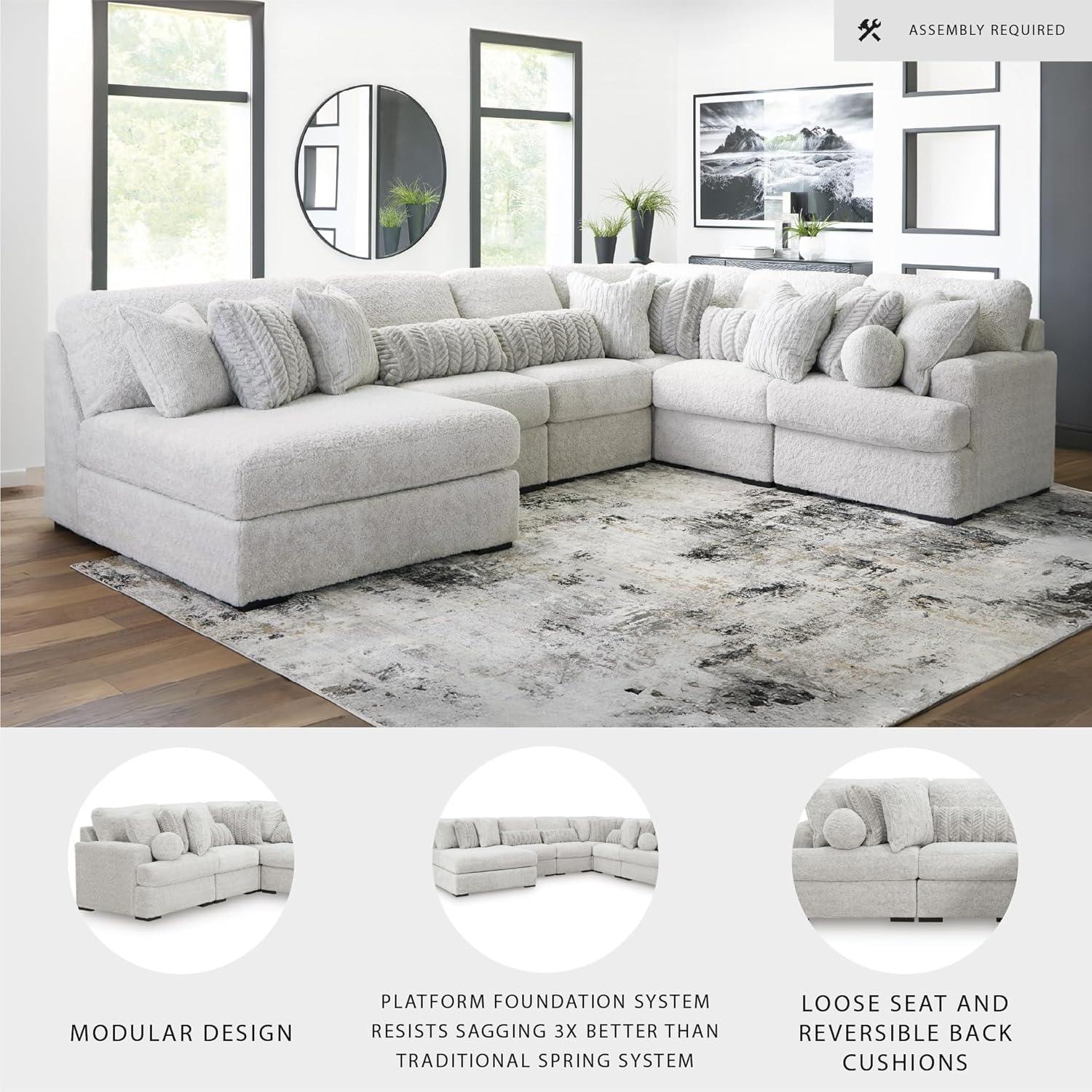 imageSignature Design by Ashley Snodoodle Straight Contemporary 3Piece Sectional with Removable Cushion and Reversible Cushion WhiteLeft Hand 6Piece Sectional with Chaise