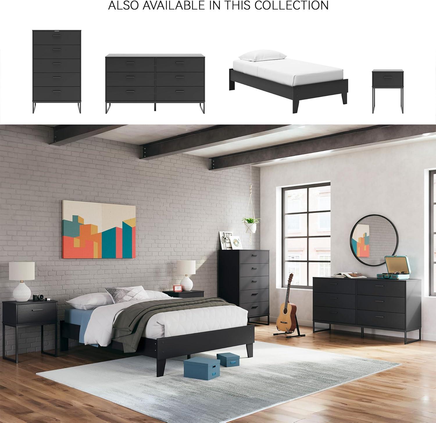 imageSignature Design by Ashley Socalle Contemporary Panel Platform Bed Foundation or Box Spring Not Needed Queen BeigeBlack