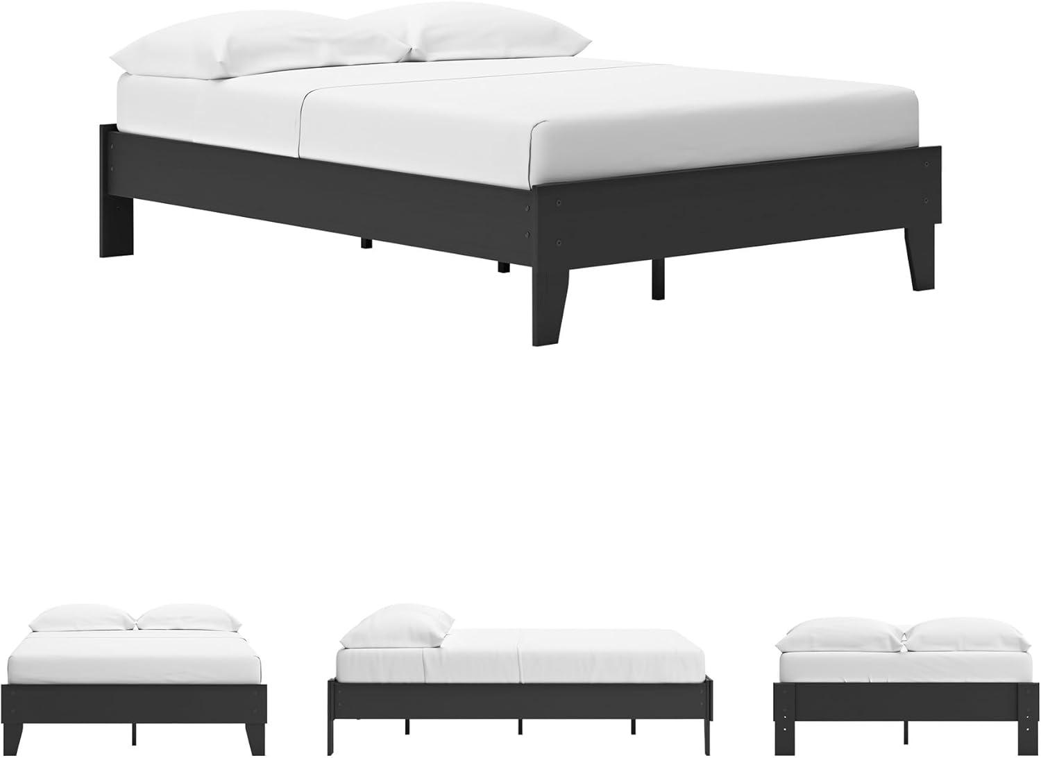imageSignature Design by Ashley Socalle Contemporary Panel Platform Bed Foundation or Box Spring Not Needed Queen BeigeBlack