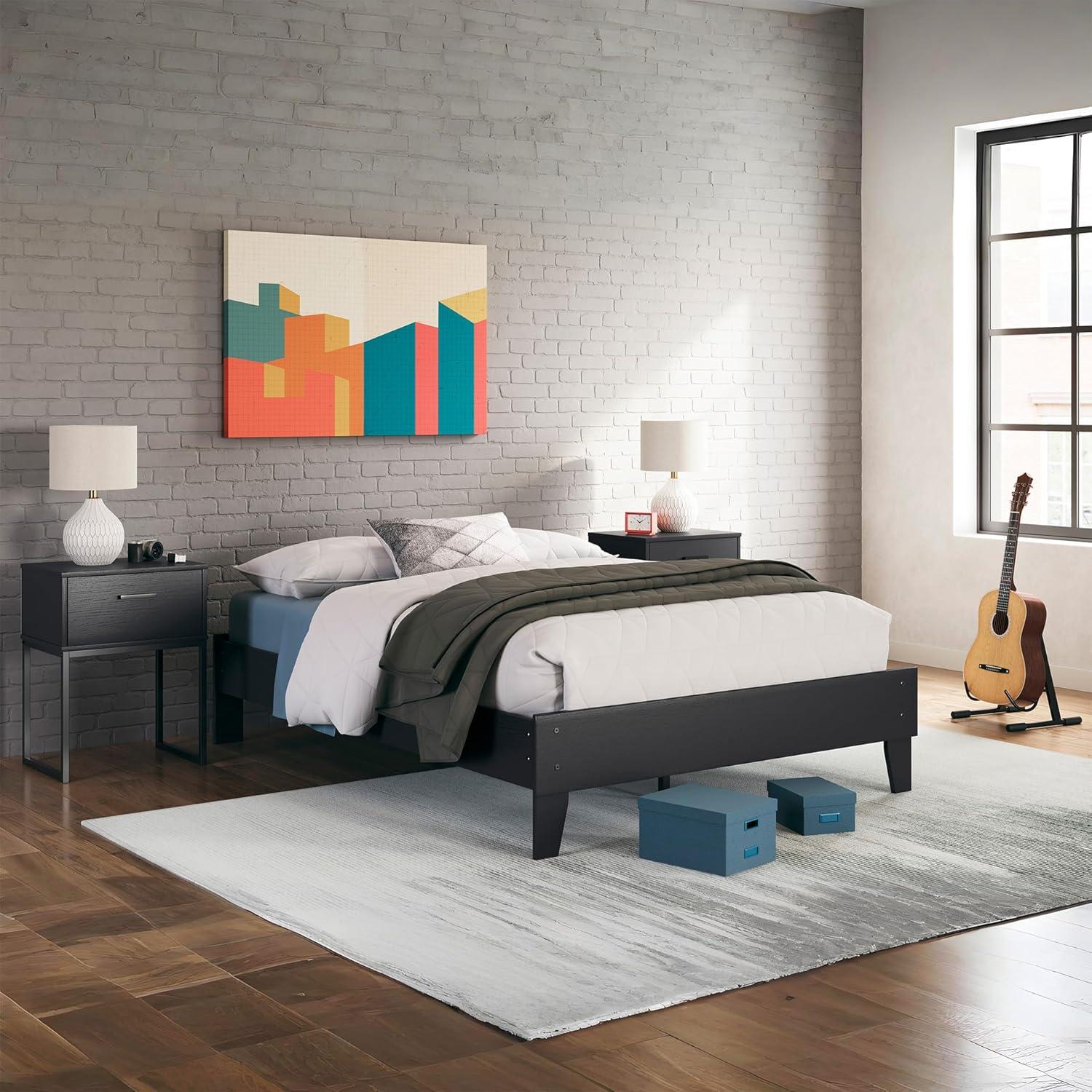 imageSignature Design by Ashley Socalle Contemporary Panel Platform Bed Foundation or Box Spring Not Needed Queen BeigeBlack