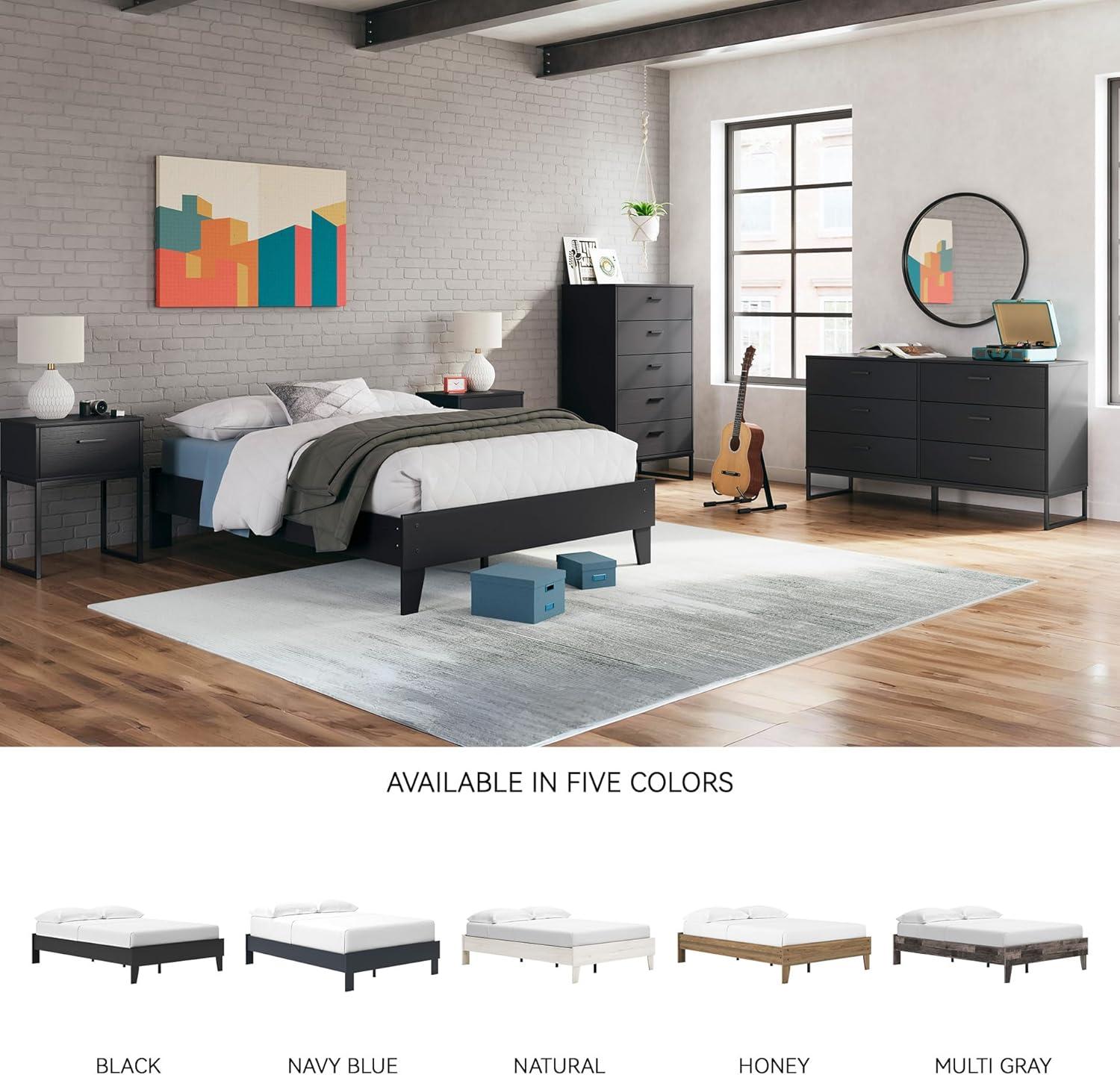 imageSignature Design by Ashley Socalle Contemporary Panel Platform Bed Foundation or Box Spring Not Needed Queen BeigeBlack