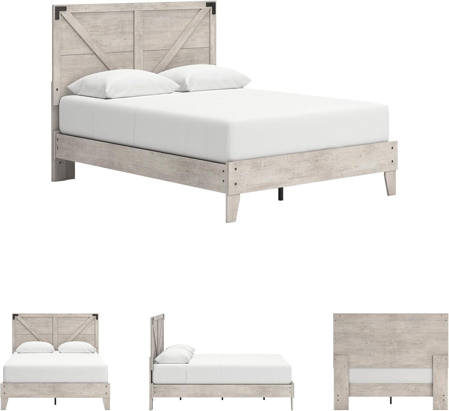 imageSignature Design by Ashley Socalle Contemporary Panel Platform Bed Foundation or Box Spring Not Needed Queen BeigeGrey