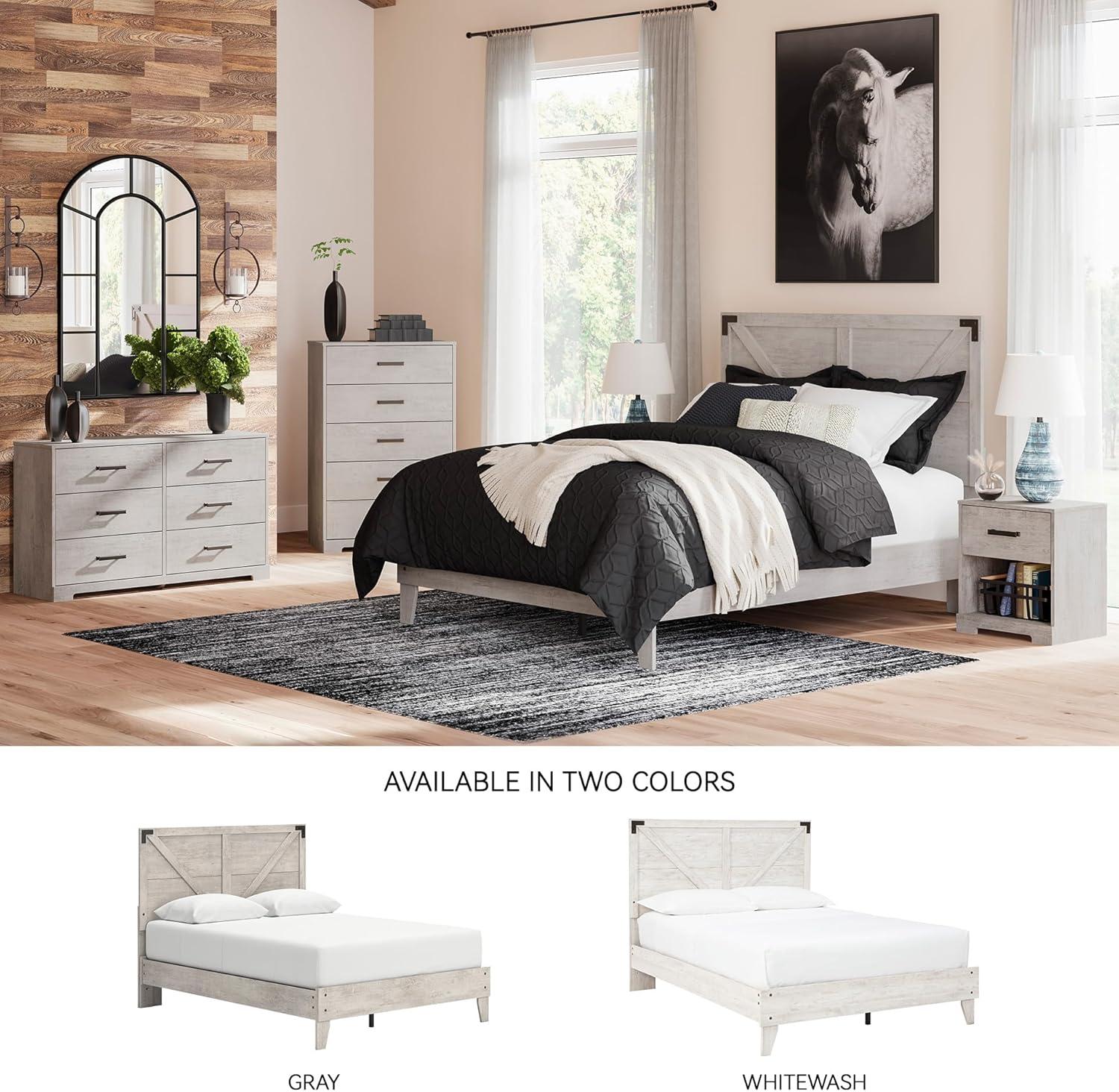 imageSignature Design by Ashley Socalle Contemporary Panel Platform Bed Foundation or Box Spring Not Needed Queen BeigeGrey