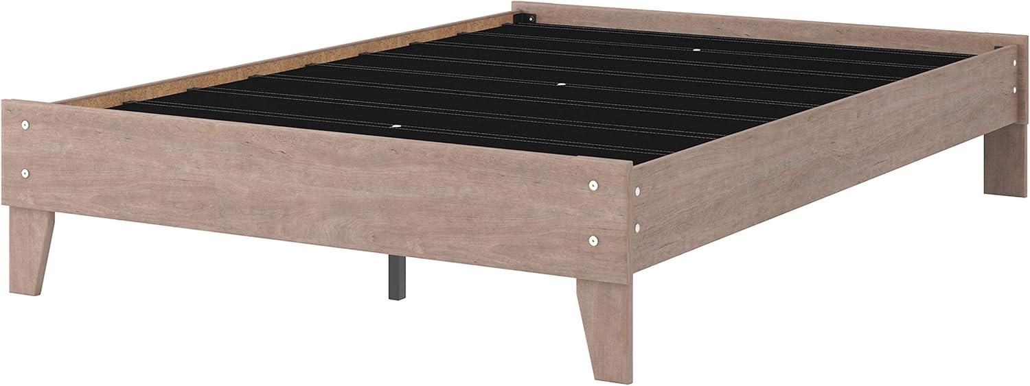 imageSignature Design by Ashley Socalle Contemporary Panel Platform Bed Foundation or Box Spring Not Needed Queen BeigeGrey