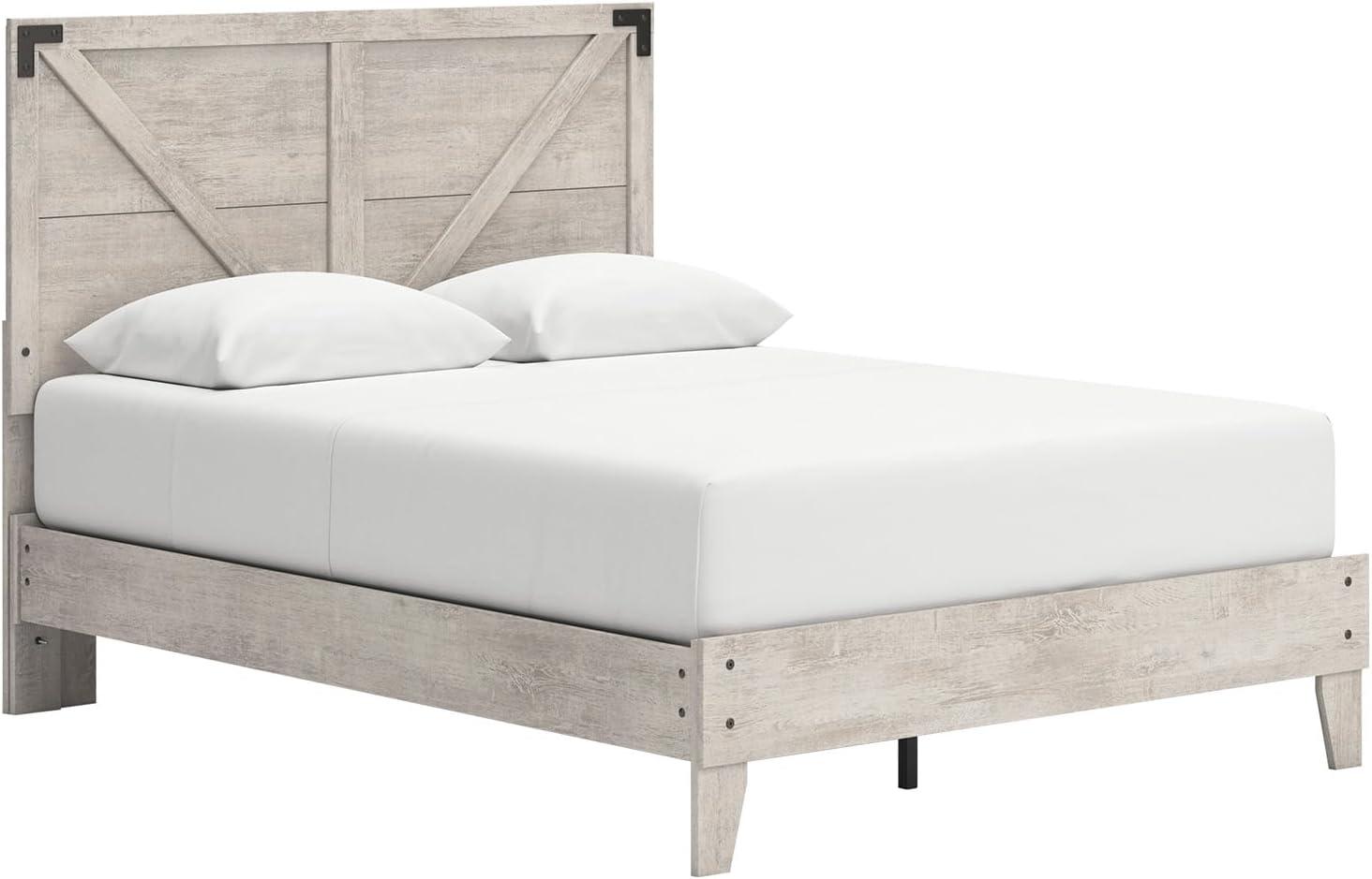 imageSignature Design by Ashley Socalle Contemporary Panel Platform Bed Foundation or Box Spring Not Needed Queen BeigeGrey