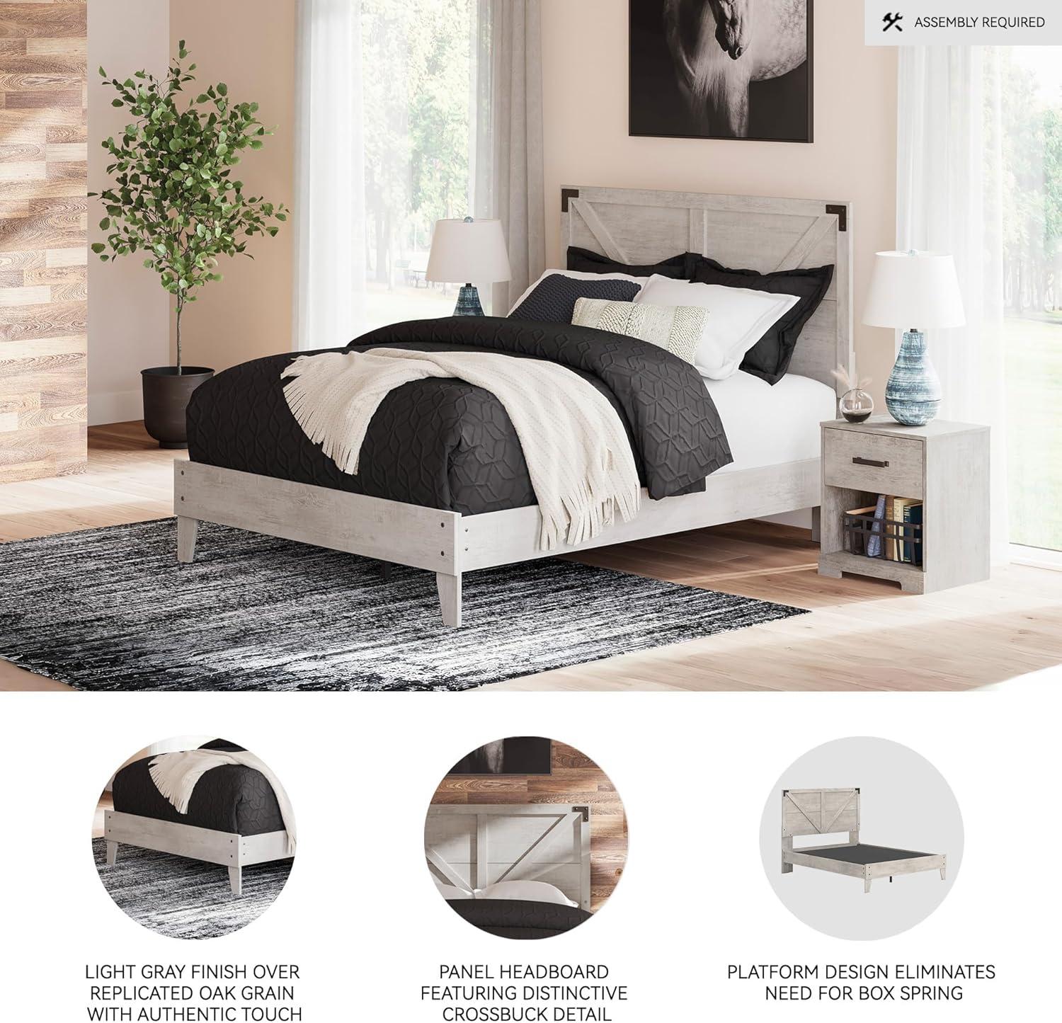 imageSignature Design by Ashley Socalle Contemporary Panel Platform Bed Foundation or Box Spring Not Needed Queen BeigeGrey