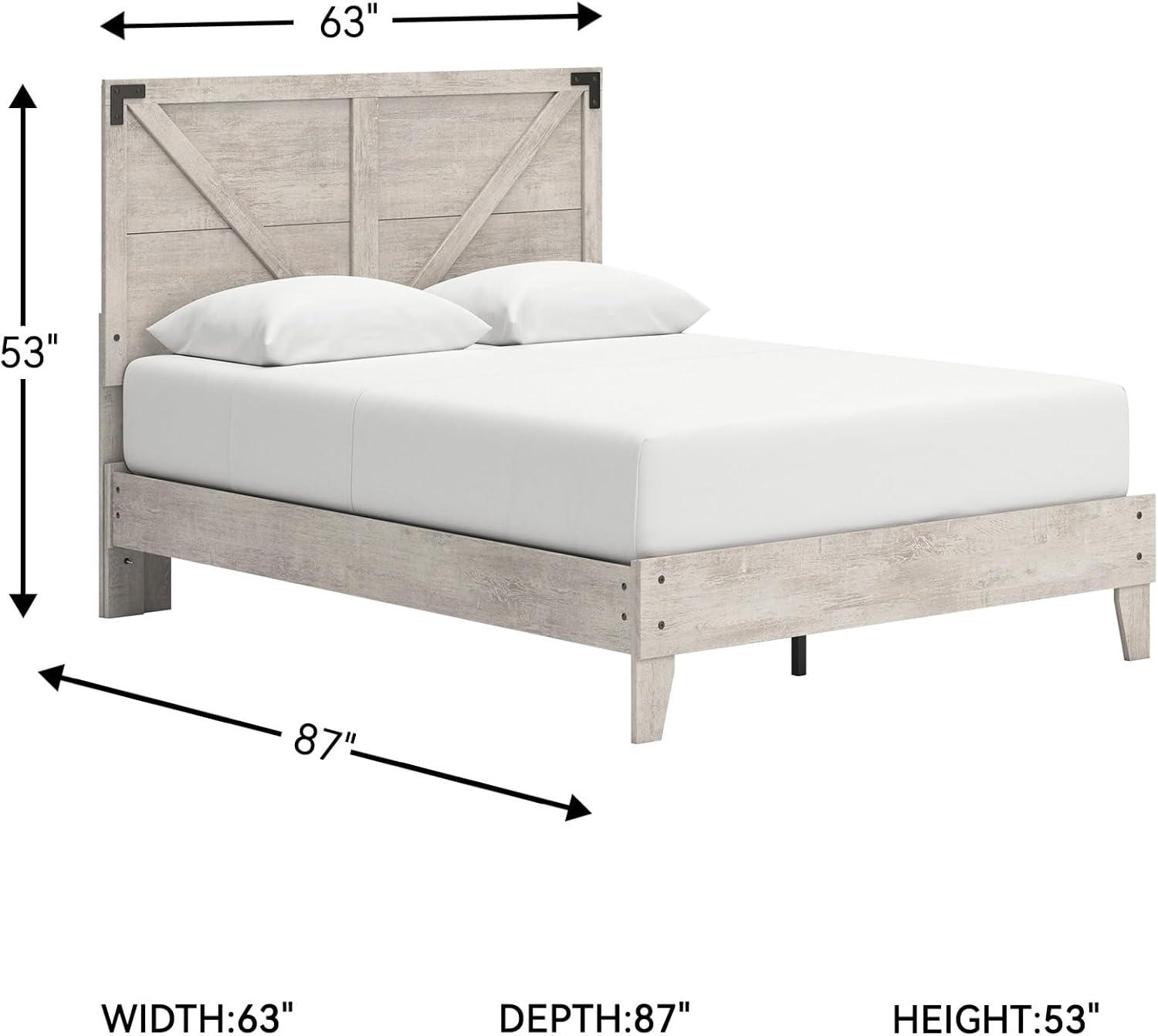 imageSignature Design by Ashley Socalle Contemporary Panel Platform Bed Foundation or Box Spring Not Needed Queen BeigeGrey