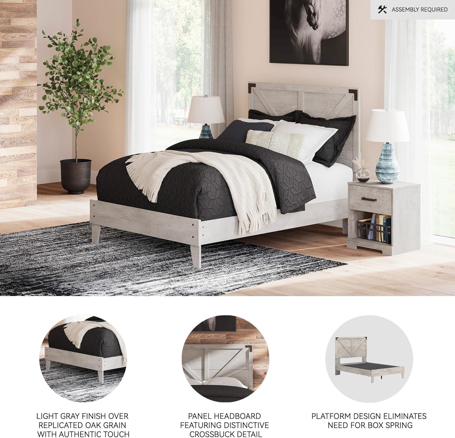 imageSignature Design by Ashley Socalle Contemporary Panel Platform Bed Foundation or Box Spring Not Needed Queen BeigeGrey