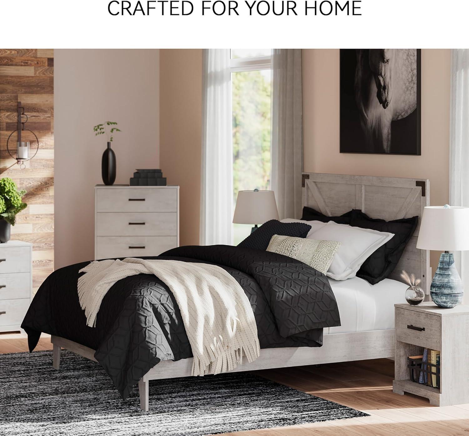 imageSignature Design by Ashley Socalle Contemporary Panel Platform Bed Foundation or Box Spring Not Needed Queen BeigeGrey