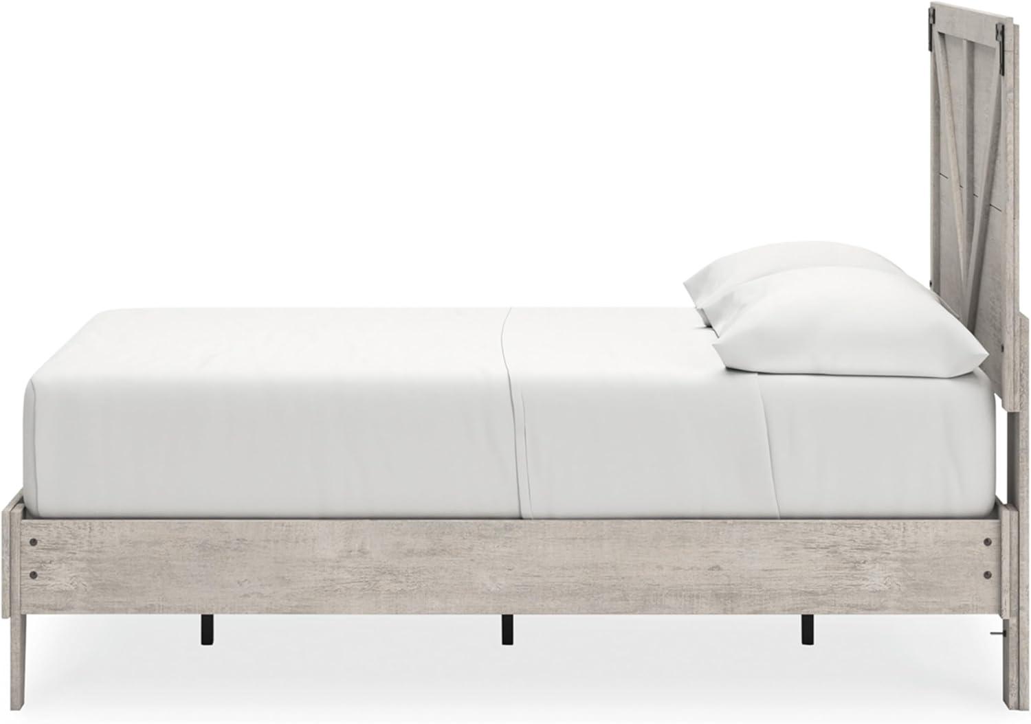 imageSignature Design by Ashley Socalle Contemporary Panel Platform Bed Foundation or Box Spring Not Needed Queen BeigeGrey
