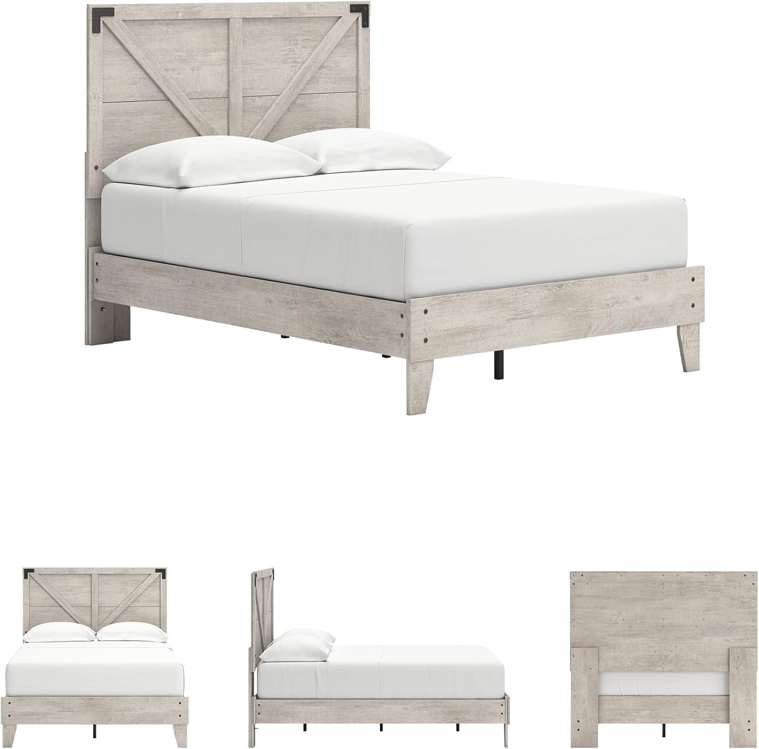 imageSignature Design by Ashley Socalle Contemporary Panel Platform Bed Foundation or Box Spring Not Needed Queen BeigeGrey