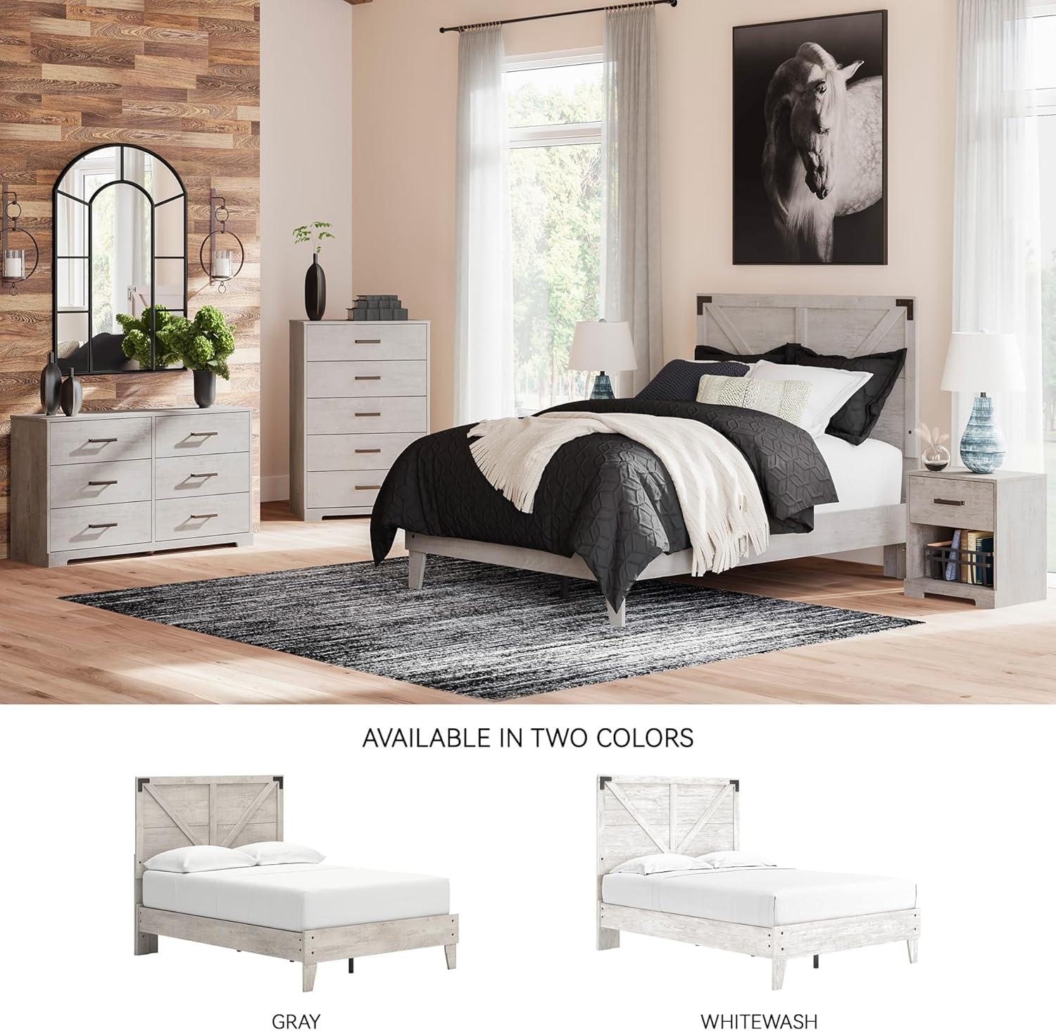 imageSignature Design by Ashley Socalle Contemporary Panel Platform Bed Foundation or Box Spring Not Needed Queen BeigeGrey