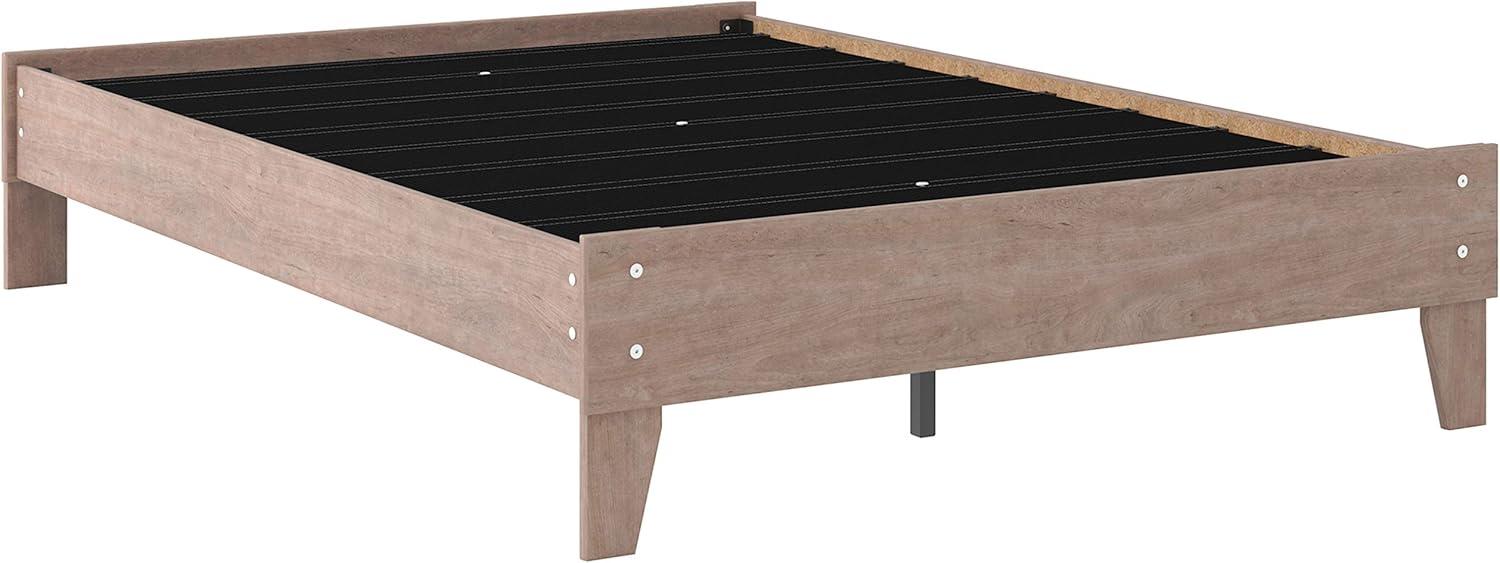 imageSignature Design by Ashley Socalle Contemporary Panel Platform Bed Foundation or Box Spring Not Needed Queen BeigeGrey