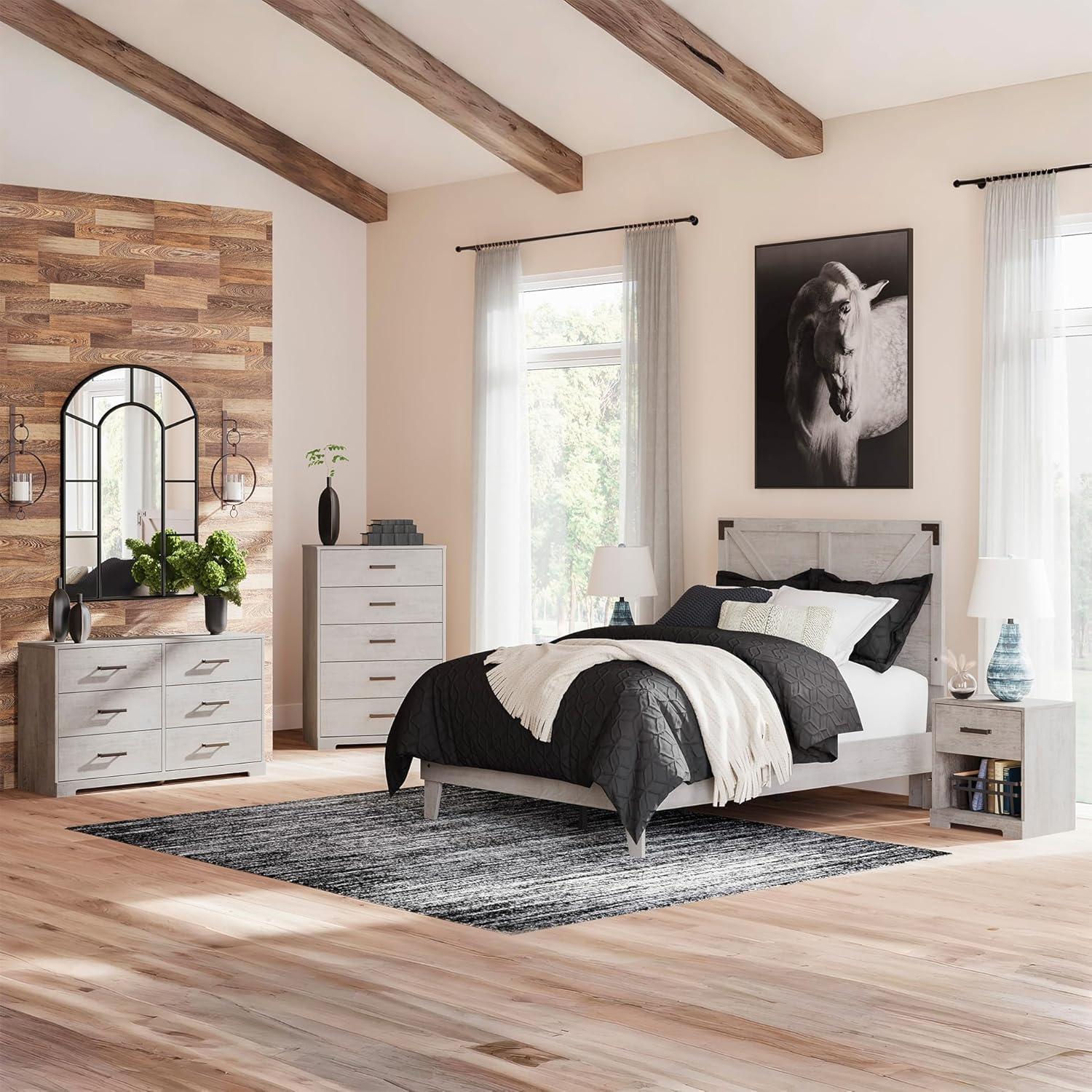 imageSignature Design by Ashley Socalle Contemporary Panel Platform Bed Foundation or Box Spring Not Needed Queen BeigeGrey