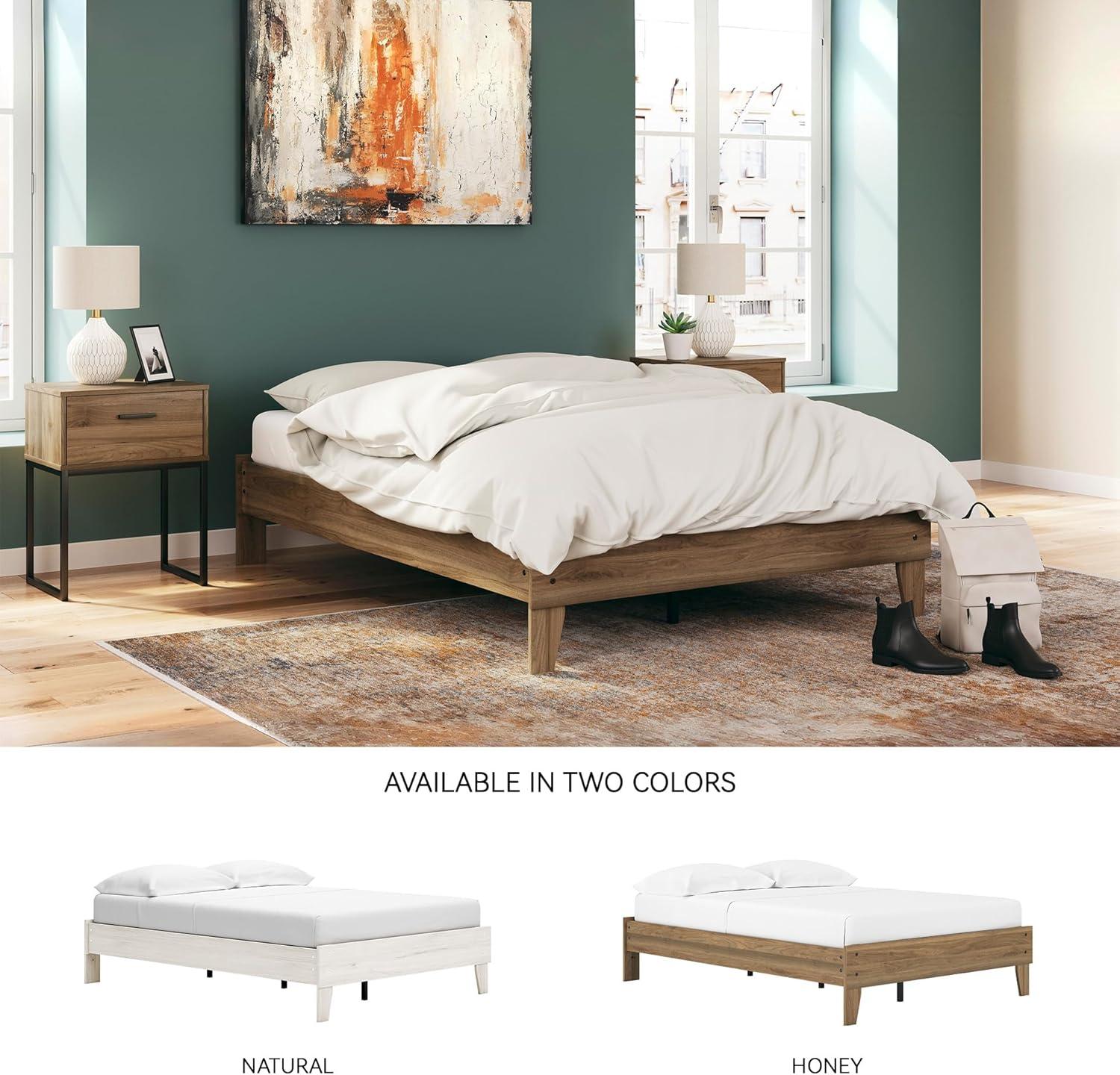 imageSignature Design by Ashley Socalle Contemporary Panel Platform Bed Foundation or Box Spring Not Needed Queen BeigeHoney Brown