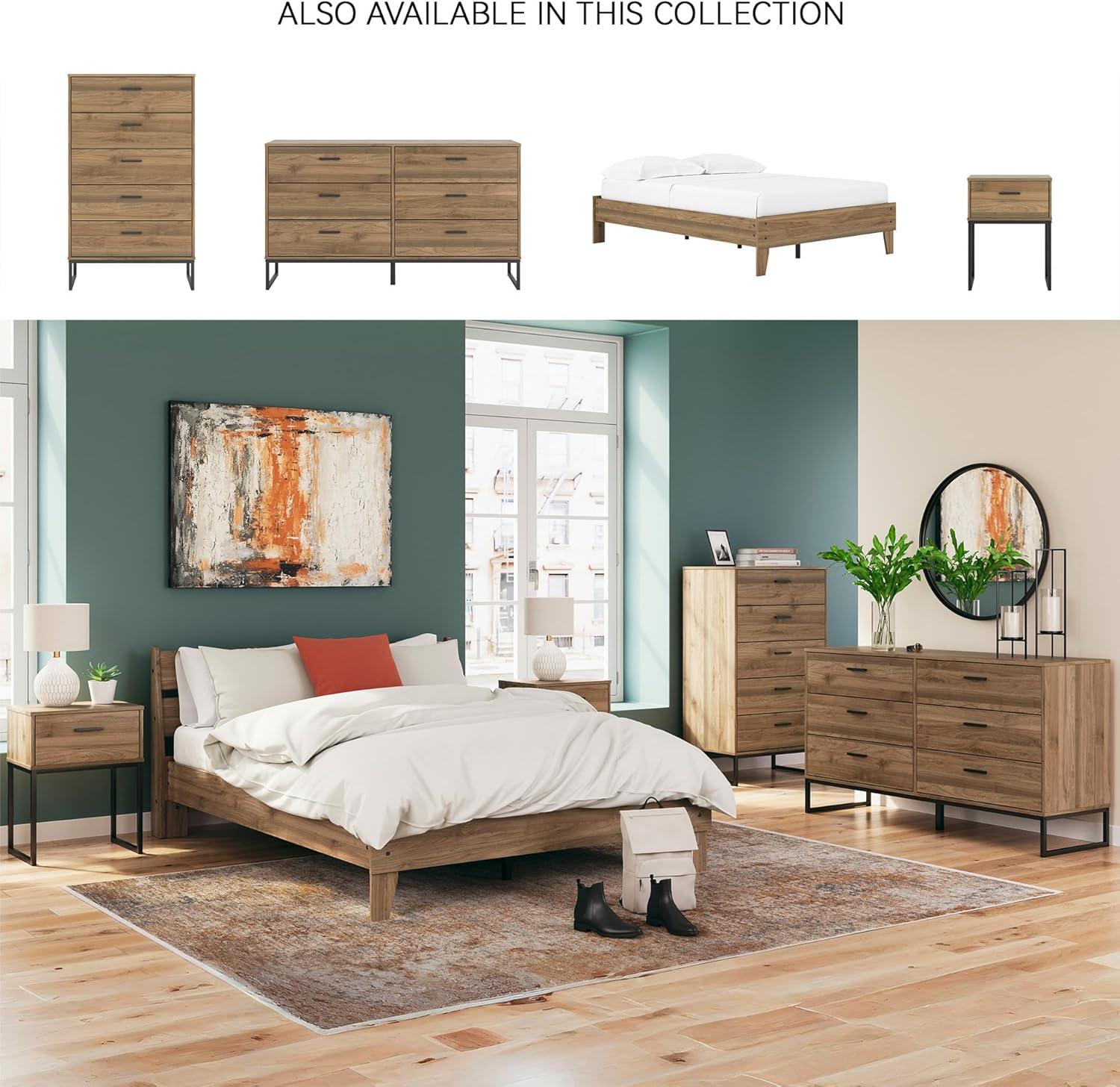 imageSignature Design by Ashley Socalle Contemporary Panel Platform Bed Foundation or Box Spring Not Needed Queen BeigeHoney Brown