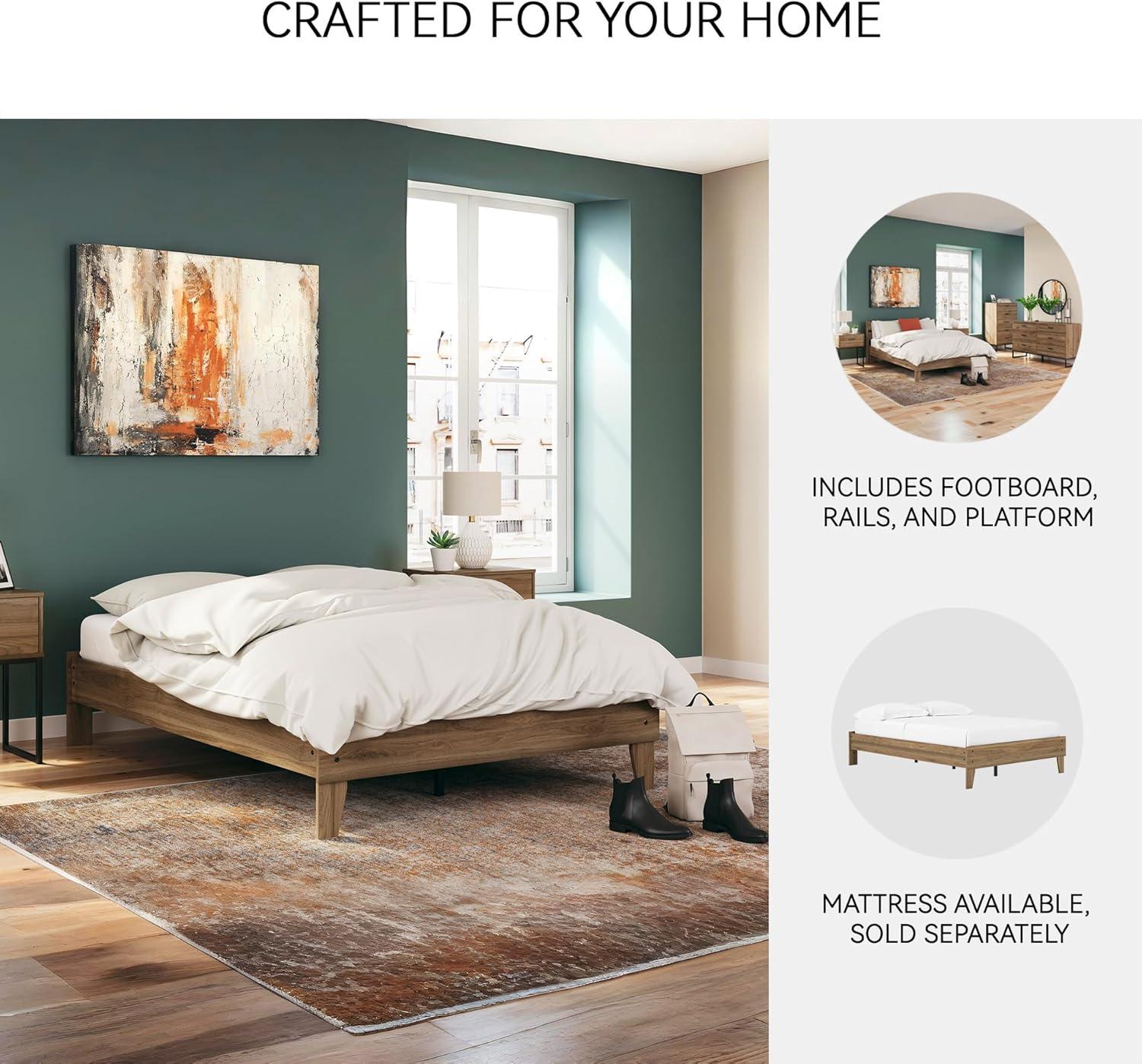 imageSignature Design by Ashley Socalle Contemporary Panel Platform Bed Foundation or Box Spring Not Needed Queen BeigeHoney Brown