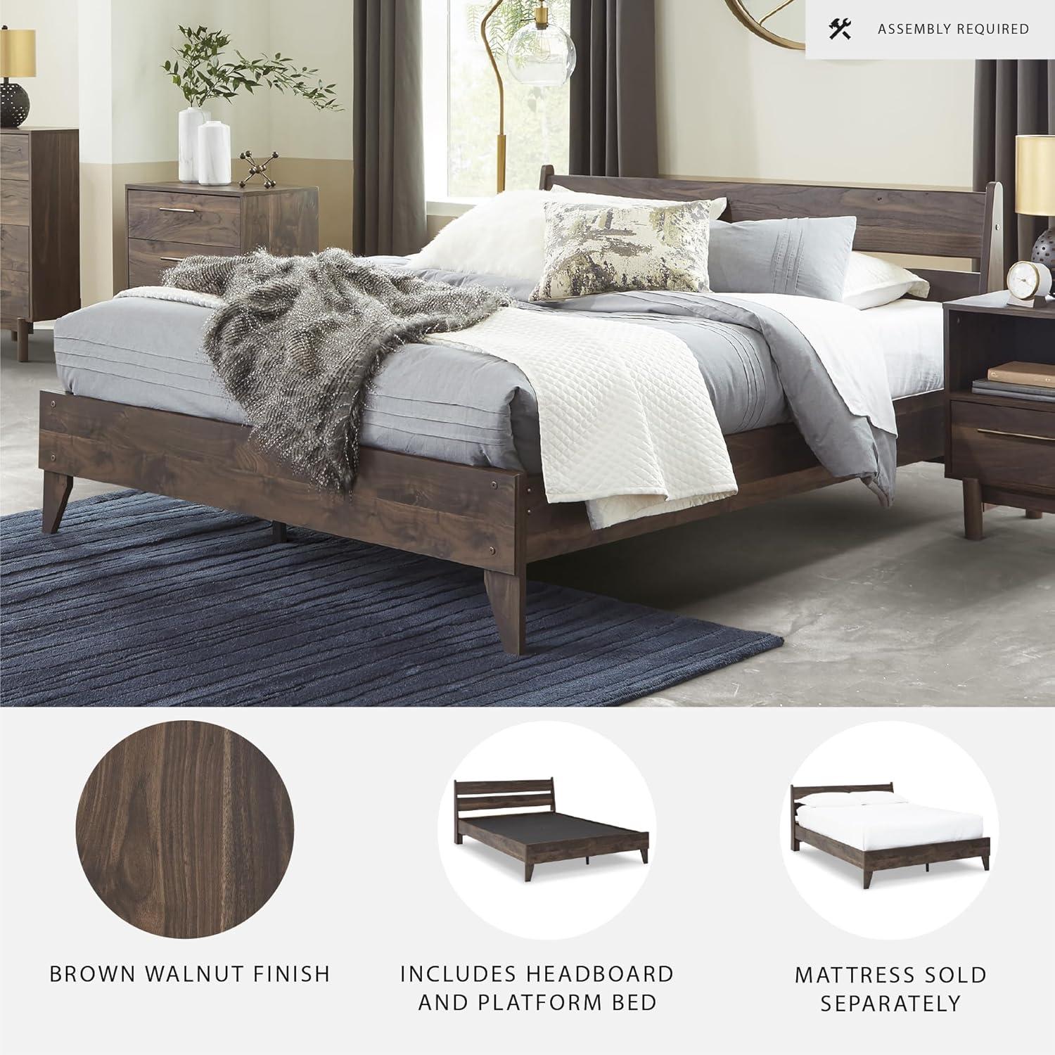 imageSignature Design by Ashley Socalle Contemporary Panel Platform Bed Foundation or Box Spring Not Needed Queen BeigeMocha Brown