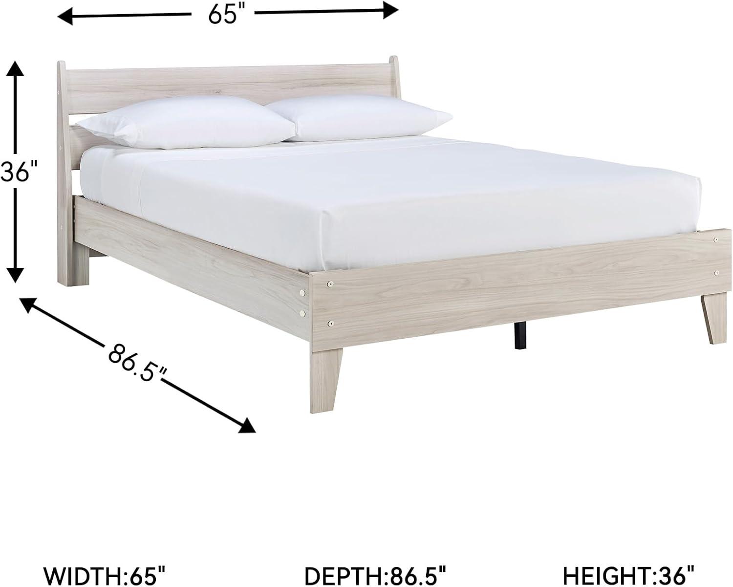 imageSignature Design by Ashley Socalle Contemporary Panel Platform Bed Foundation or Box Spring Not Needed Queen BeigeNatural