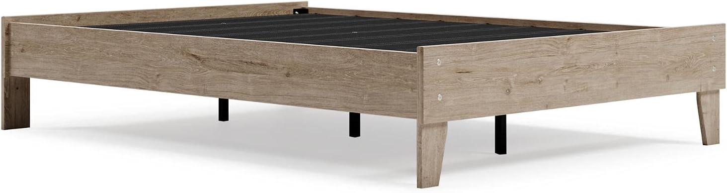 imageSignature Design by Ashley Socalle Contemporary Panel Platform Bed Foundation or Box Spring Not Needed Queen BeigeNatural