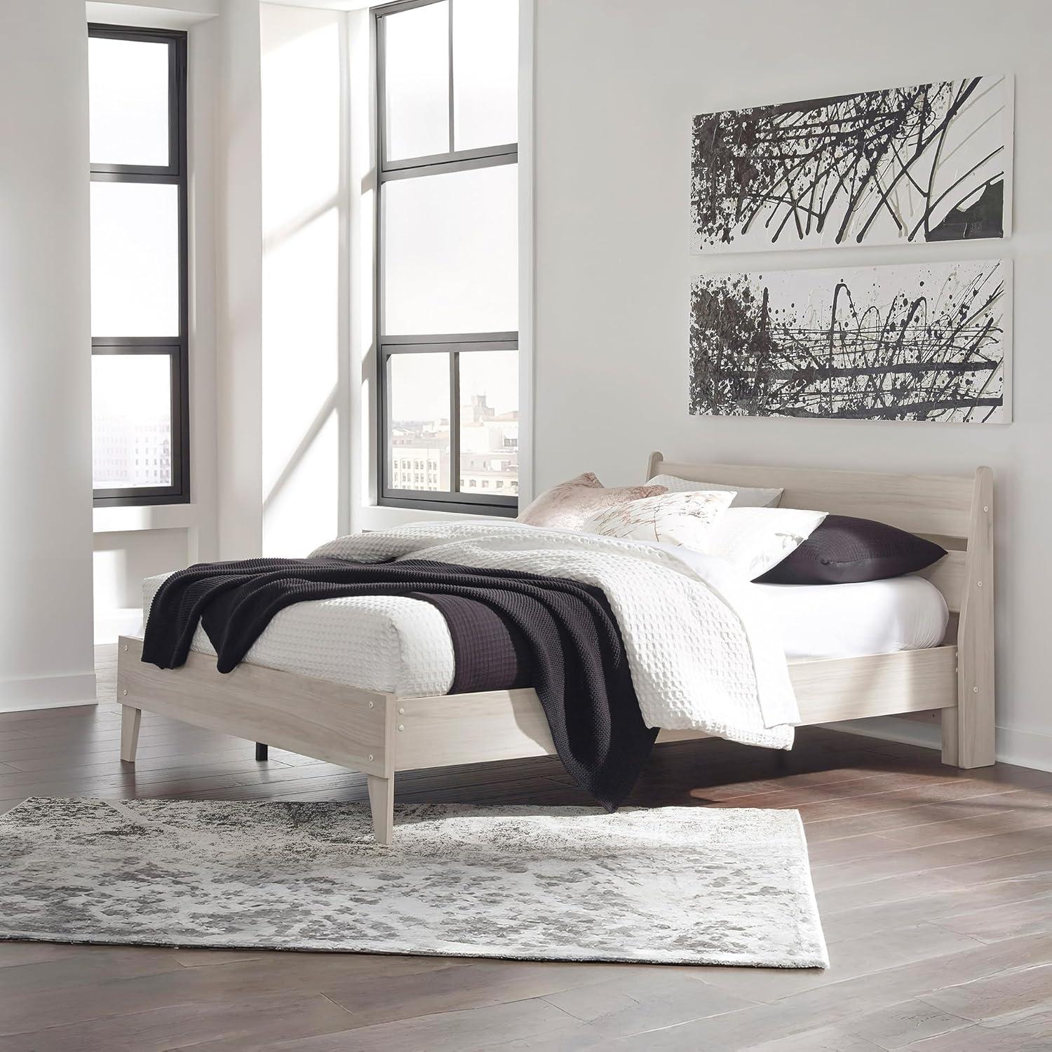 imageSignature Design by Ashley Socalle Contemporary Panel Platform Bed Foundation or Box Spring Not Needed Queen BeigeNatural