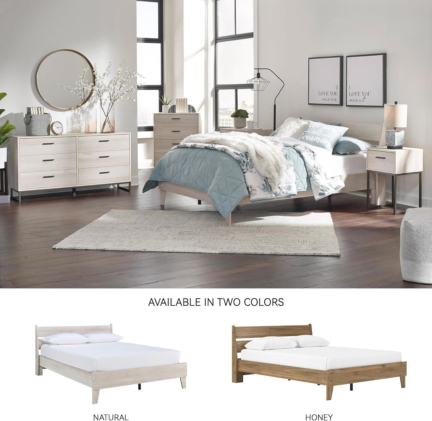 imageSignature Design by Ashley Socalle Contemporary Panel Platform Bed Foundation or Box Spring Not Needed Queen BeigeNatural