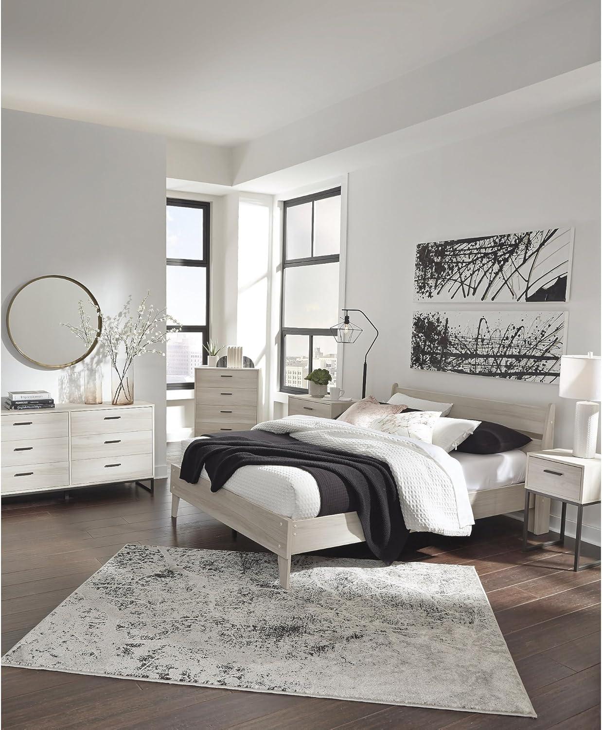 imageSignature Design by Ashley Socalle Contemporary Panel Platform Bed Foundation or Box Spring Not Needed Queen BeigeNatural
