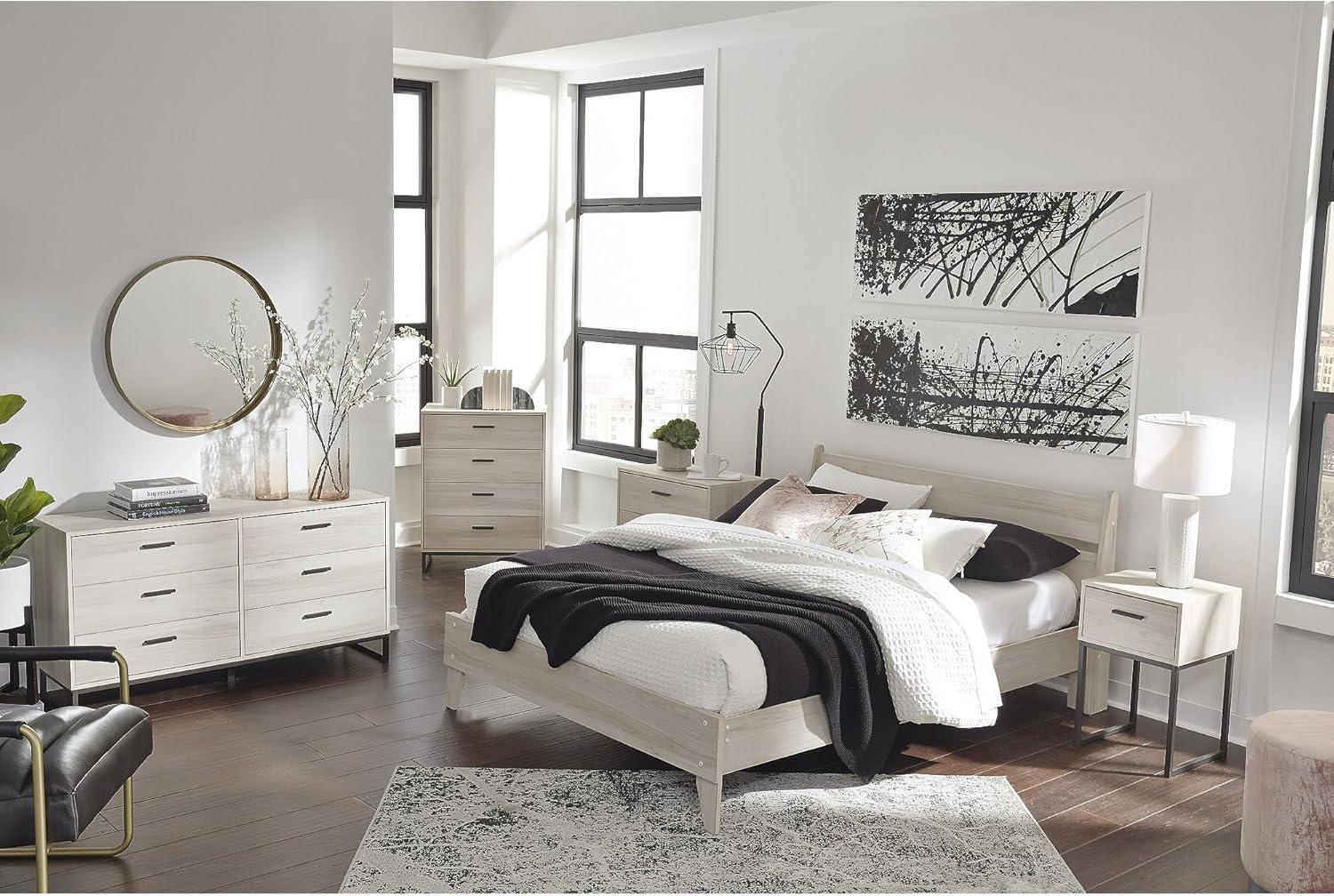 imageSignature Design by Ashley Socalle Contemporary Panel Platform Bed Foundation or Box Spring Not Needed Queen BeigeNatural