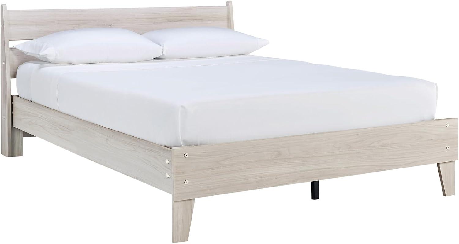 imageSignature Design by Ashley Socalle Contemporary Panel Platform Bed Foundation or Box Spring Not Needed Queen BeigeNatural