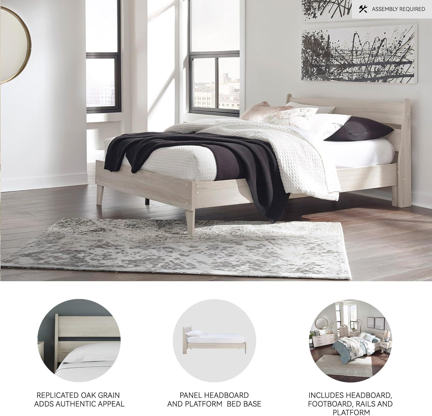 imageSignature Design by Ashley Socalle Contemporary Panel Platform Bed Foundation or Box Spring Not Needed Queen BeigeNatural