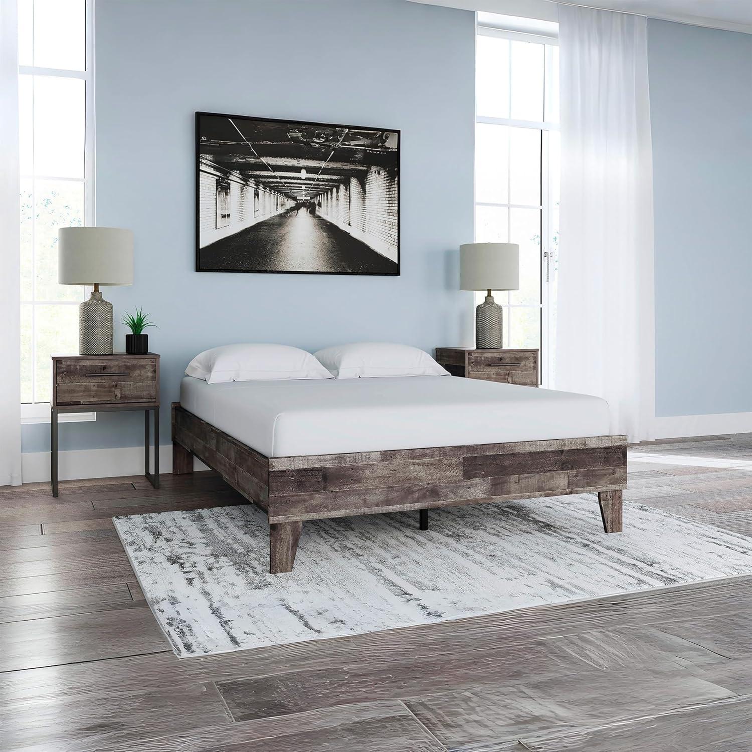 imageSignature Design by Ashley Socalle Contemporary Panel Platform Bed Foundation or Box Spring Not Needed Queen BeigeRustic Gray