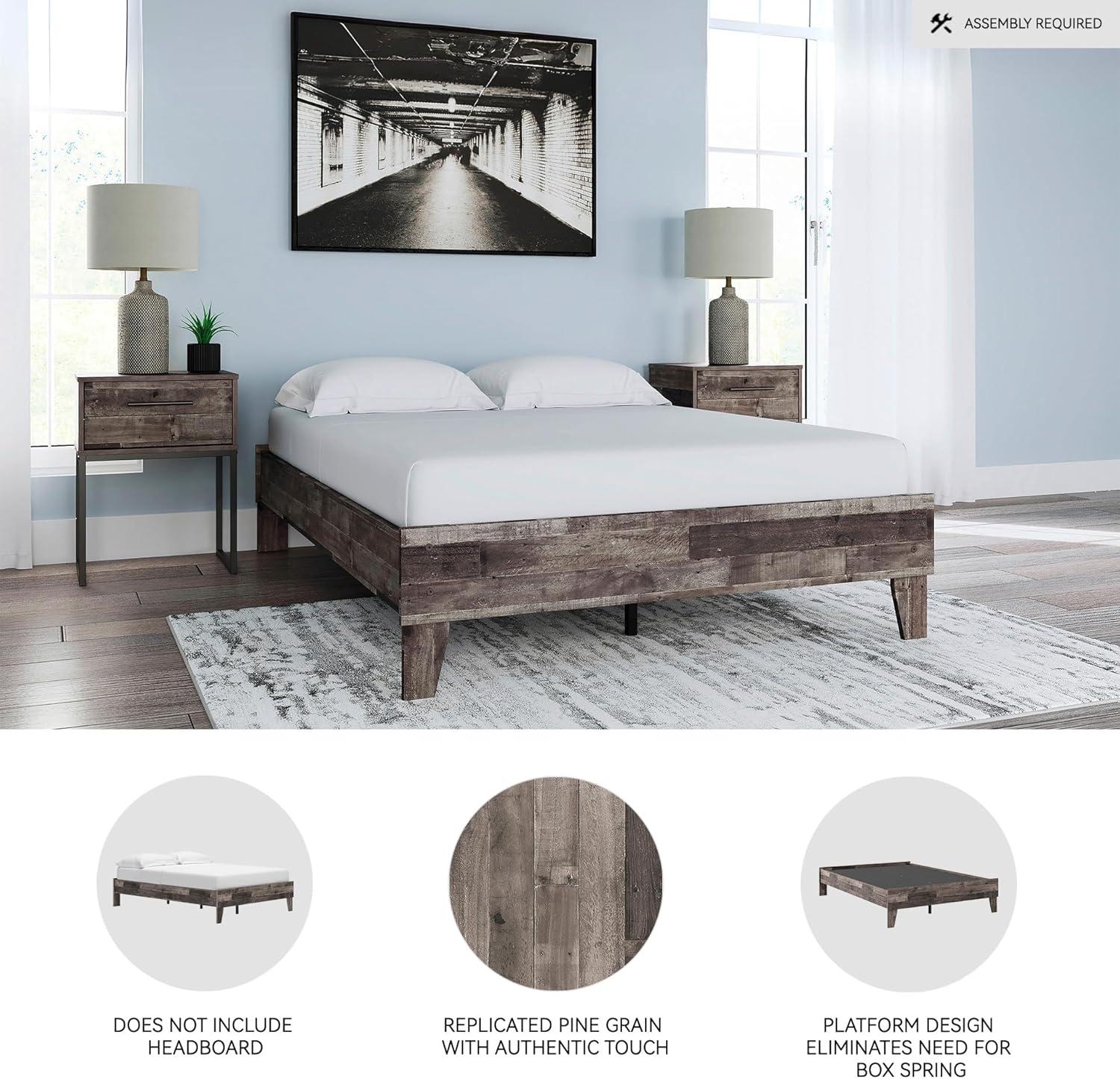 imageSignature Design by Ashley Socalle Contemporary Panel Platform Bed Foundation or Box Spring Not Needed Queen BeigeRustic Gray