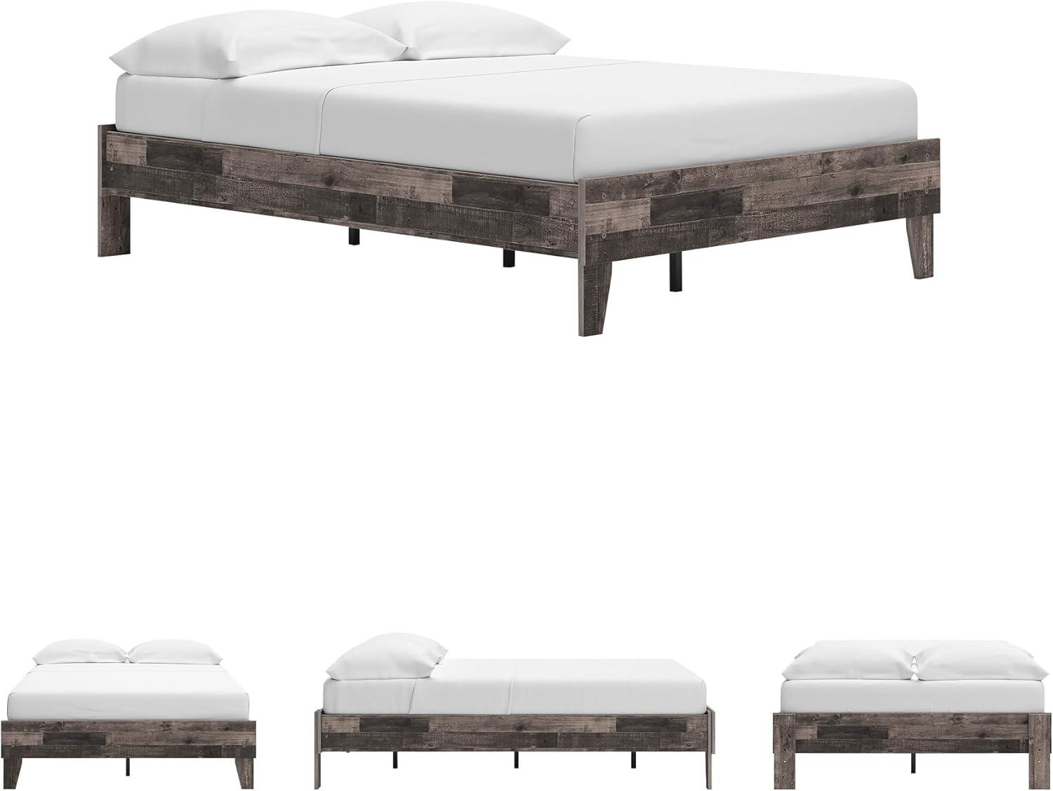 imageSignature Design by Ashley Socalle Contemporary Panel Platform Bed Foundation or Box Spring Not Needed Queen BeigeRustic Gray