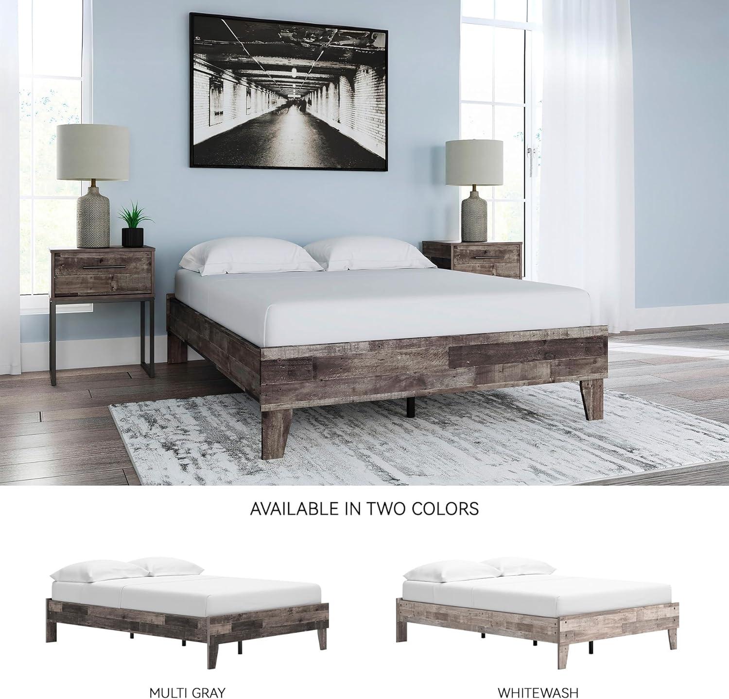 imageSignature Design by Ashley Socalle Contemporary Panel Platform Bed Foundation or Box Spring Not Needed Queen BeigeRustic Gray