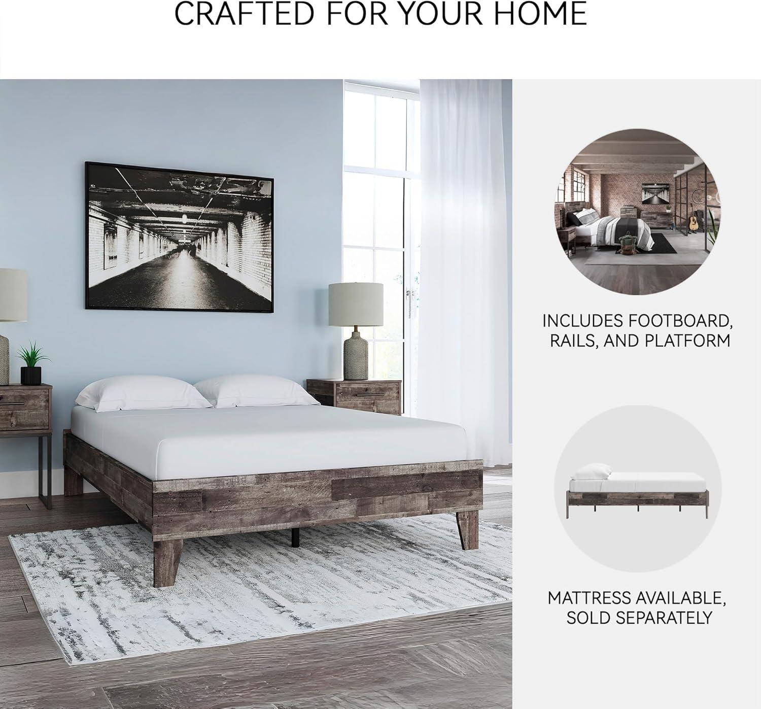 imageSignature Design by Ashley Socalle Contemporary Panel Platform Bed Foundation or Box Spring Not Needed Queen BeigeRustic Gray