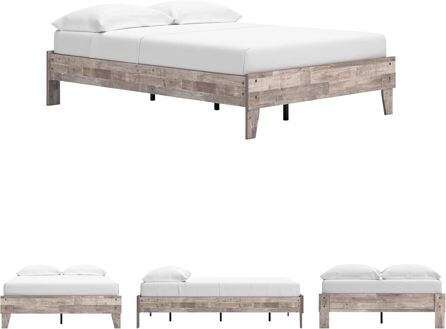 imageSignature Design by Ashley Socalle Contemporary Panel Platform Bed Foundation or Box Spring Not Needed Queen BeigeRustic Natural