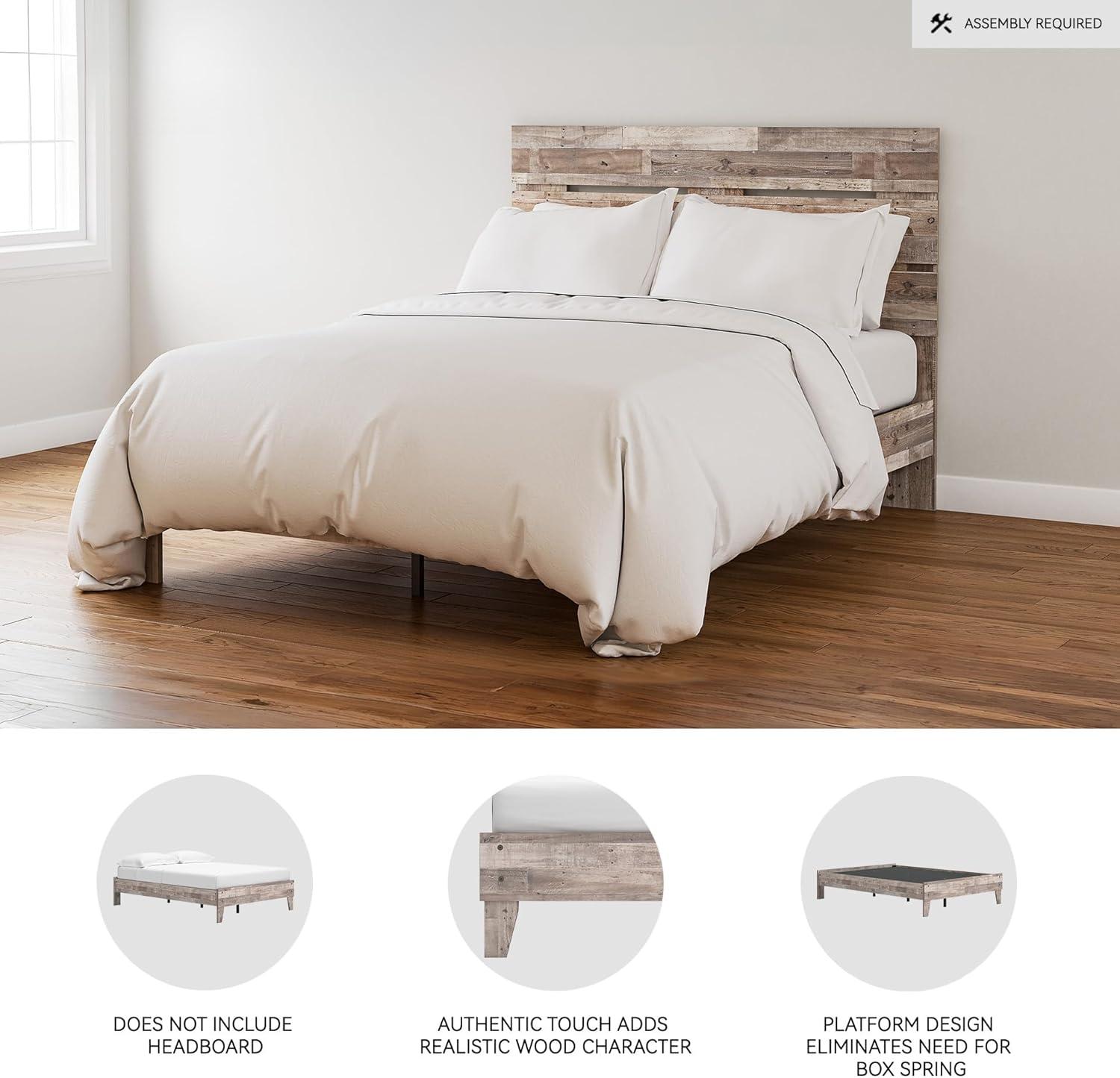 imageSignature Design by Ashley Socalle Contemporary Panel Platform Bed Foundation or Box Spring Not Needed Queen BeigeRustic Natural