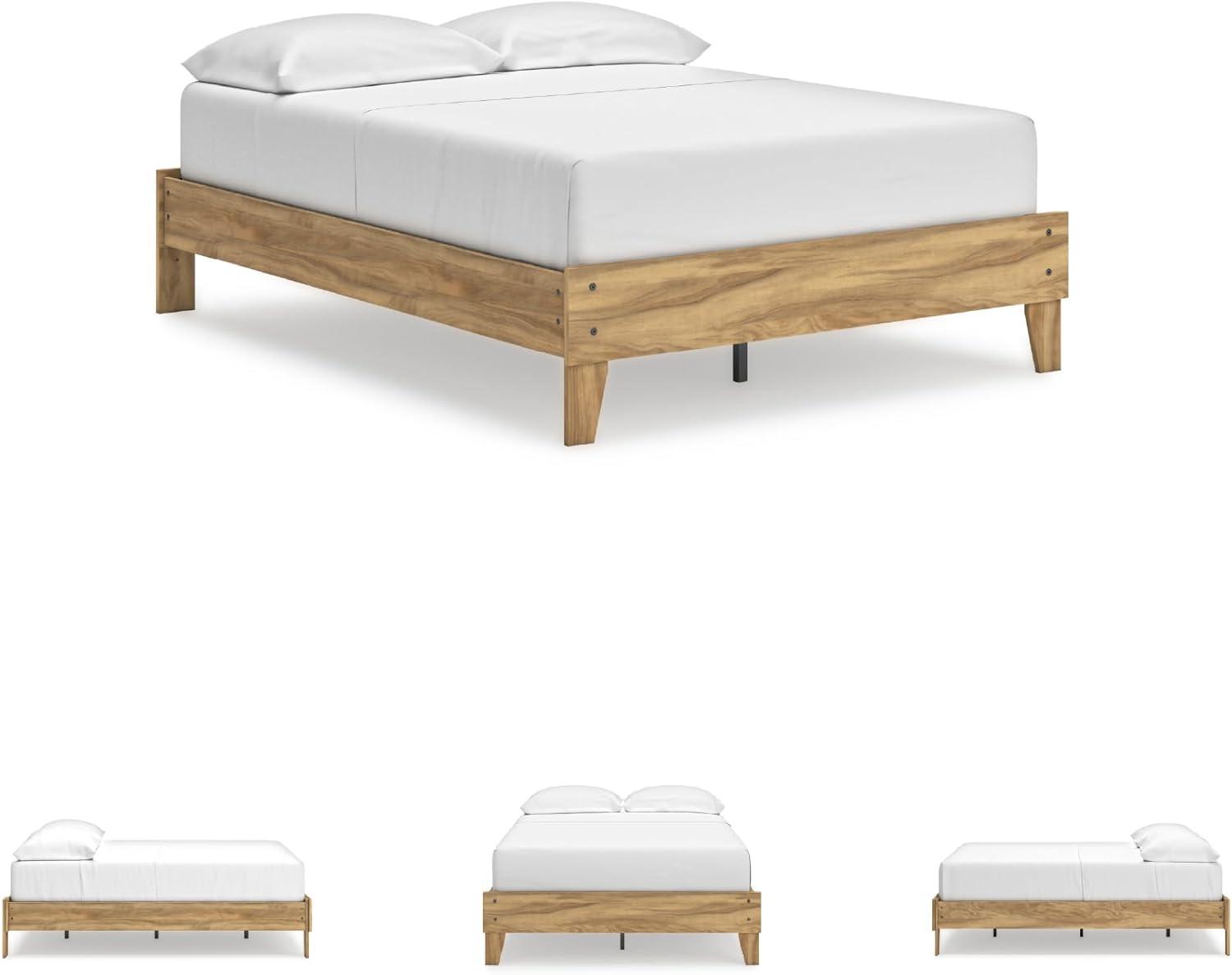 imageSignature Design by Ashley Socalle Contemporary Panel Platform Bed Foundation or Box Spring Not Needed Queen BeigeTan