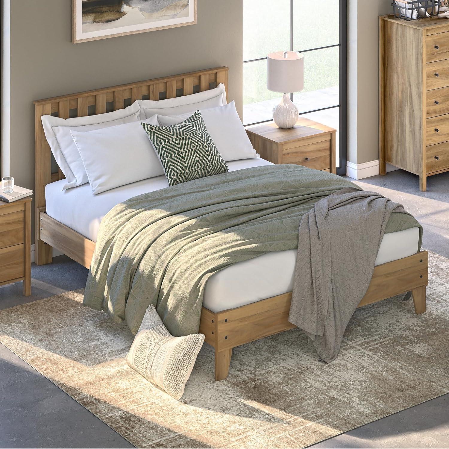 imageSignature Design by Ashley Socalle Contemporary Panel Platform Bed Foundation or Box Spring Not Needed Queen BeigeTan