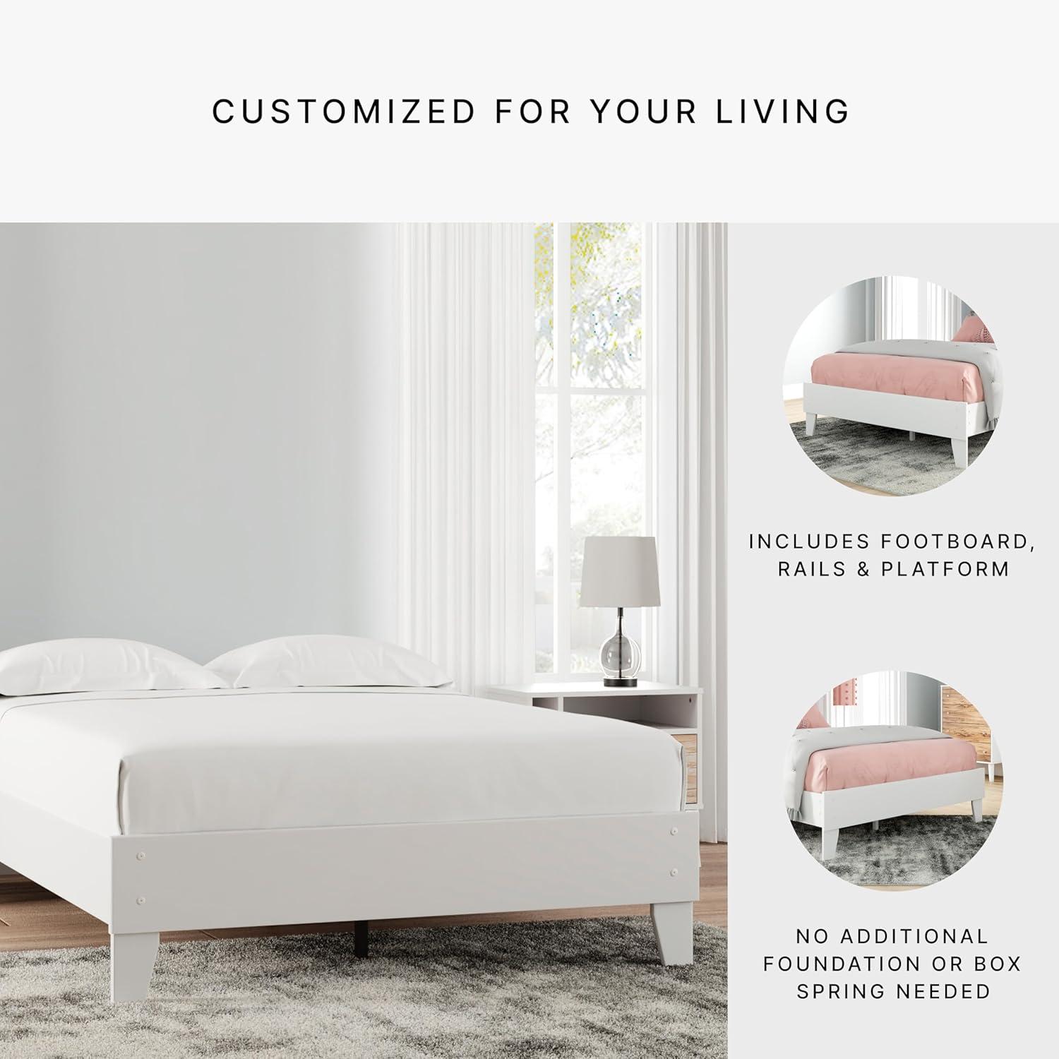 imageSignature Design by Ashley Socalle Contemporary Panel Platform Bed Foundation or Box Spring Not Needed Queen BeigeWhite