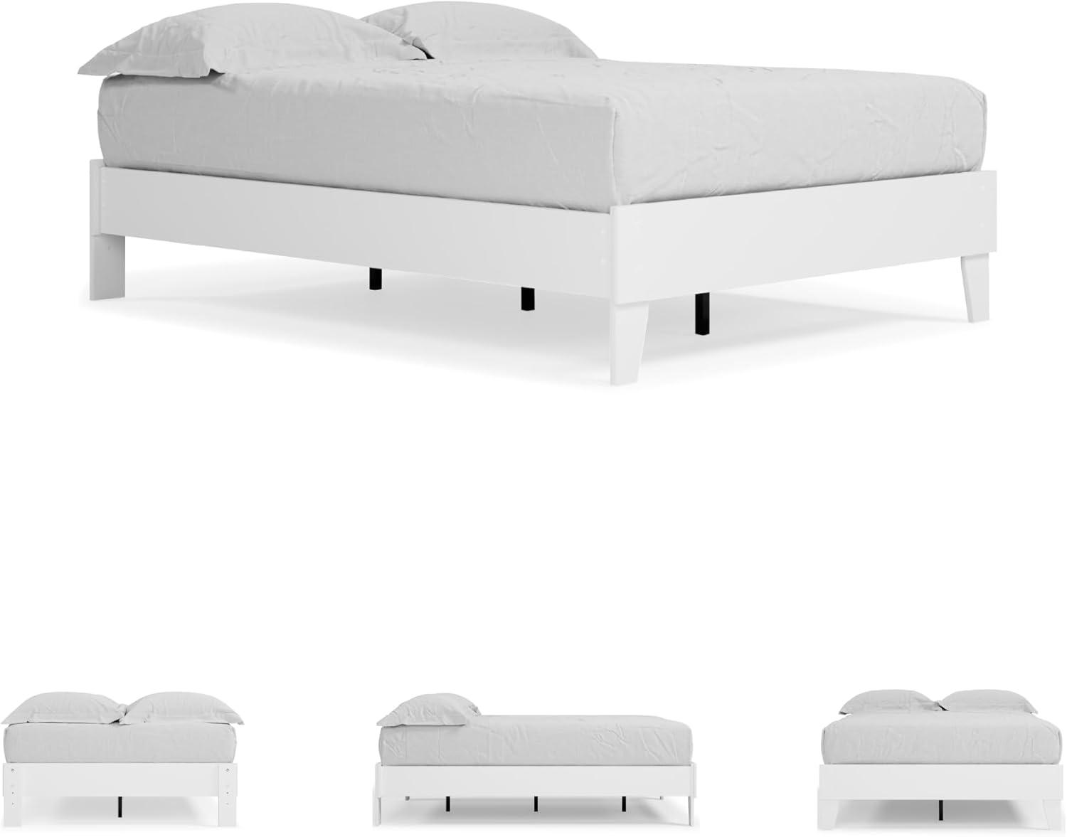 imageSignature Design by Ashley Socalle Contemporary Panel Platform Bed Foundation or Box Spring Not Needed Queen BeigeWhite