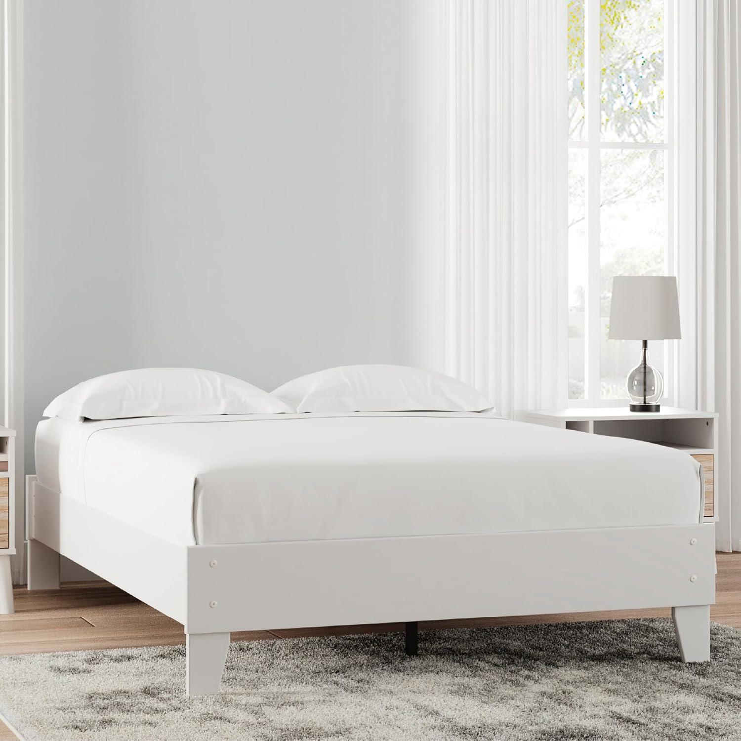 imageSignature Design by Ashley Socalle Contemporary Panel Platform Bed Foundation or Box Spring Not Needed Queen BeigeWhite