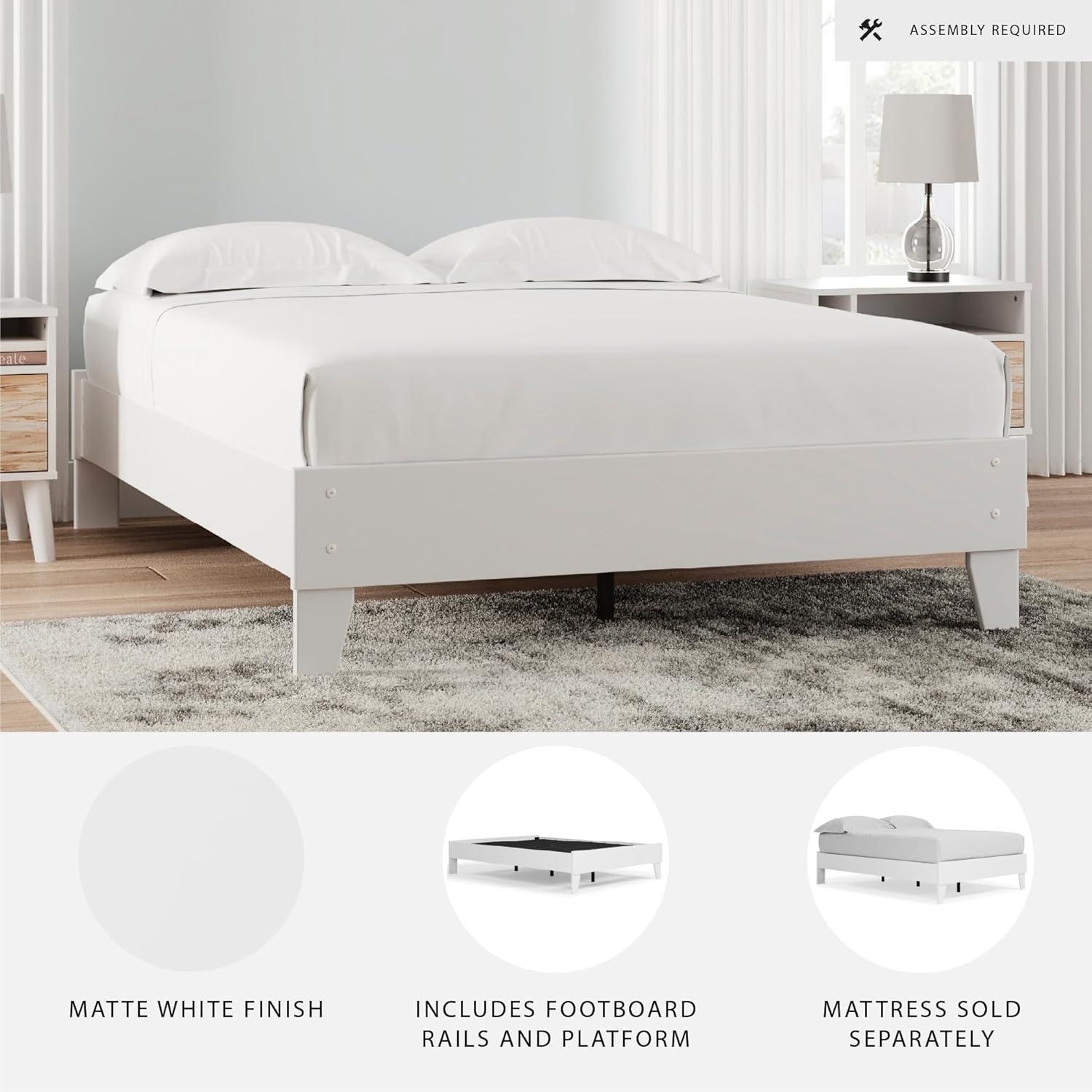 imageSignature Design by Ashley Socalle Contemporary Panel Platform Bed Foundation or Box Spring Not Needed Queen BeigeWhite