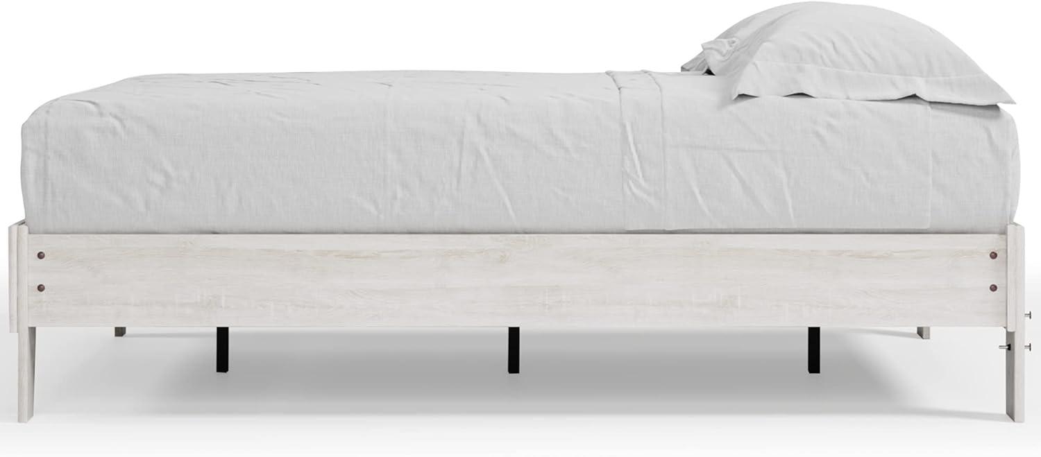 imageSignature Design by Ashley Socalle Contemporary Panel Platform Bed Foundation or Box Spring Not Needed Queen BeigeWhitewash